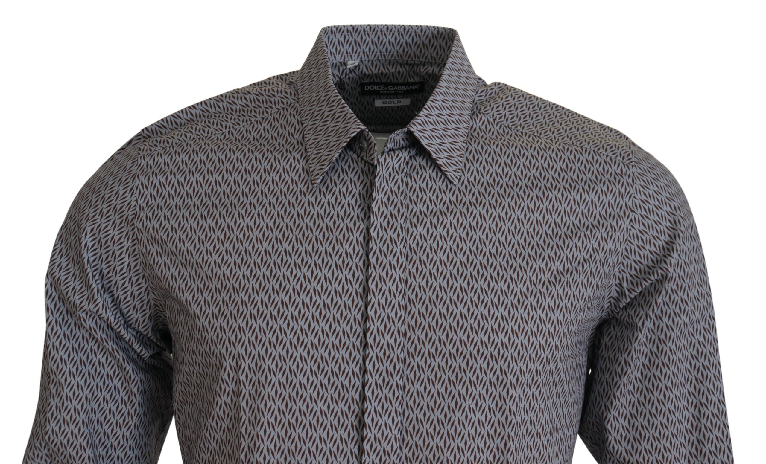 Camisa formal de vestir ajustada Dolce &amp; Gabbana en gris, marrón y dorado