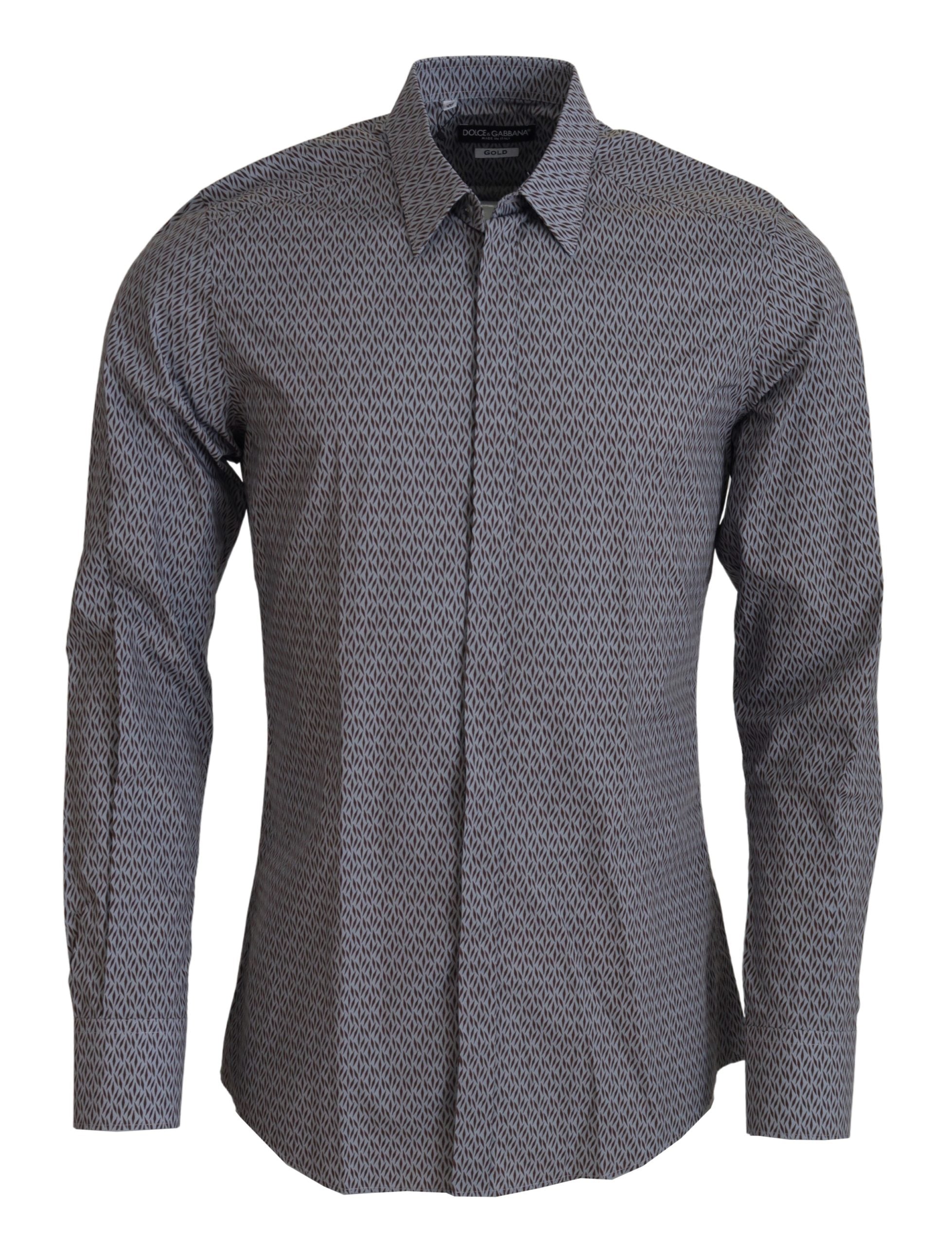 Camisa formal de vestir ajustada Dolce &amp; Gabbana en gris, marrón y dorado