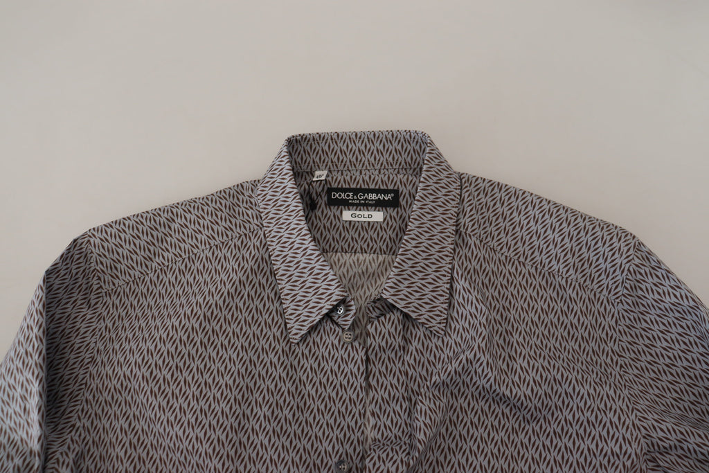Camisa formal de vestir ajustada Dolce &amp; Gabbana en gris, marrón y dorado