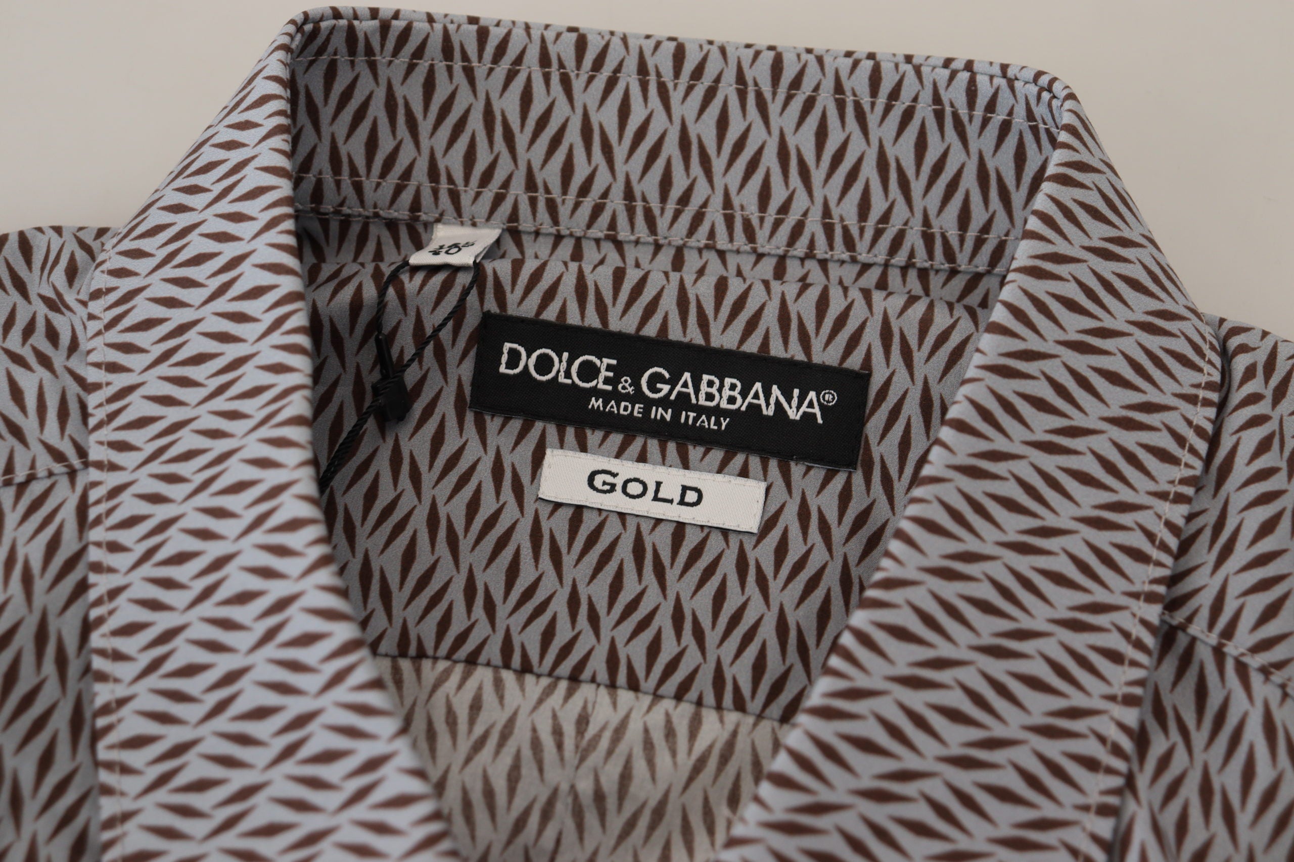 Camisa formal de vestir ajustada Dolce &amp; Gabbana en gris, marrón y dorado