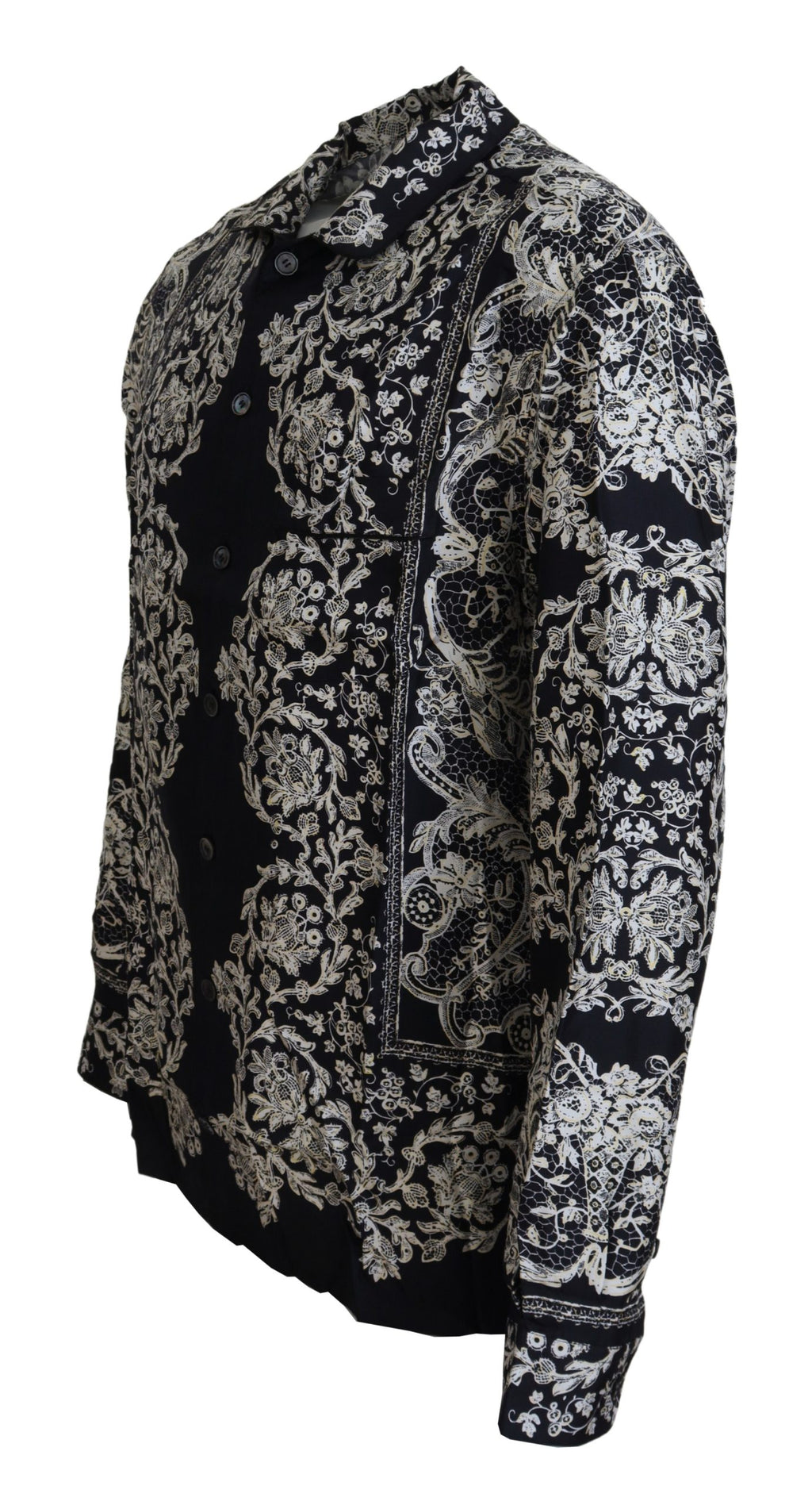 Camisa informal de satén barroco con estampado floral de seda azul de Dolce &amp; Gabbana