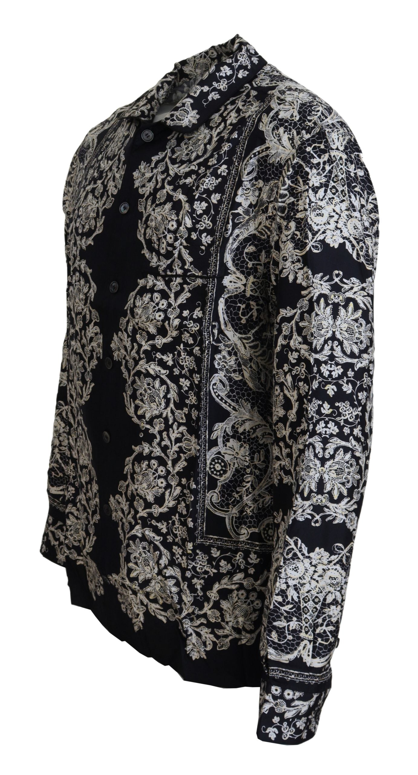 Camisa informal de satén barroco con estampado floral de seda azul de Dolce &amp; Gabbana