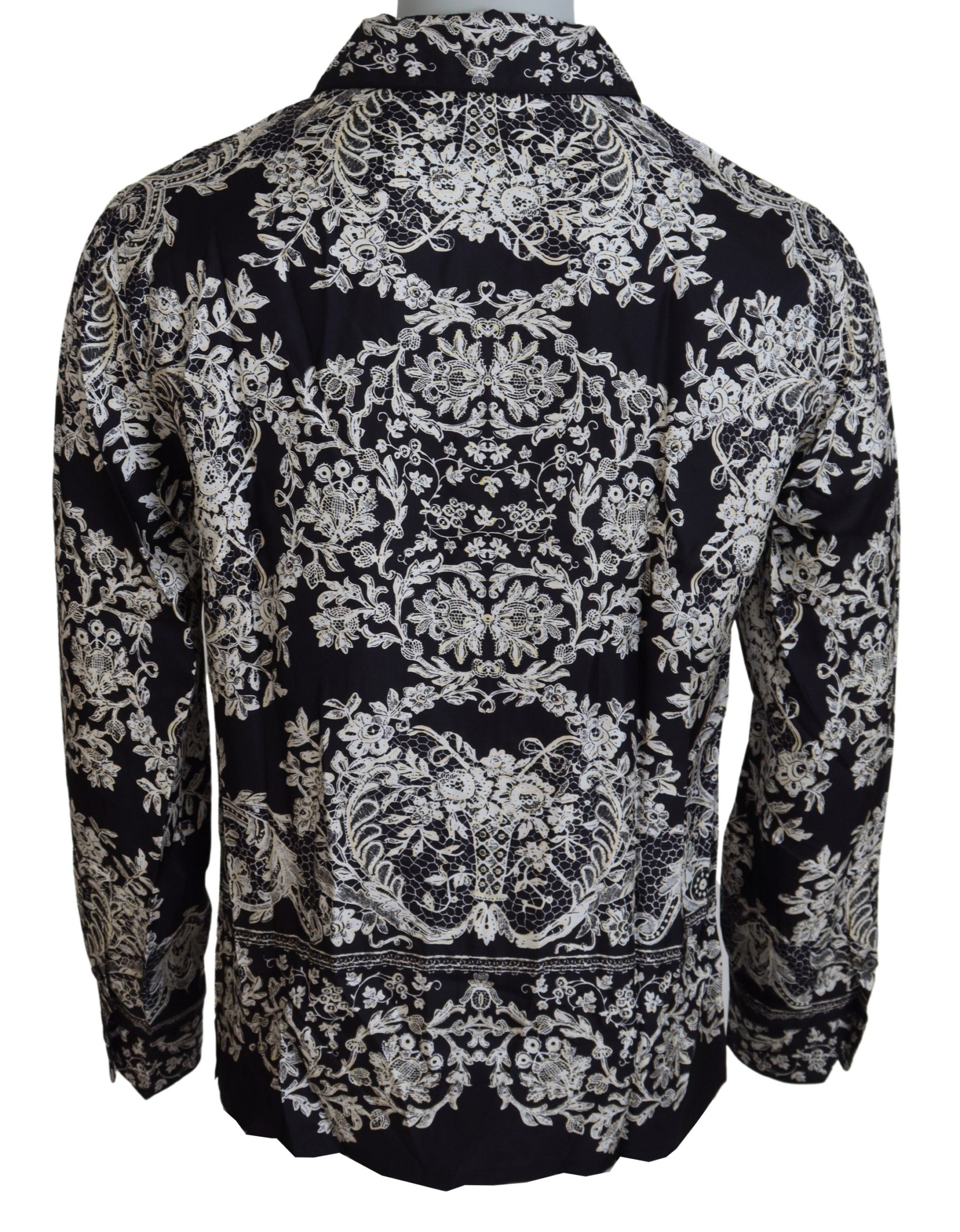 Camisa informal de satén barroco con estampado floral de seda azul de Dolce &amp; Gabbana