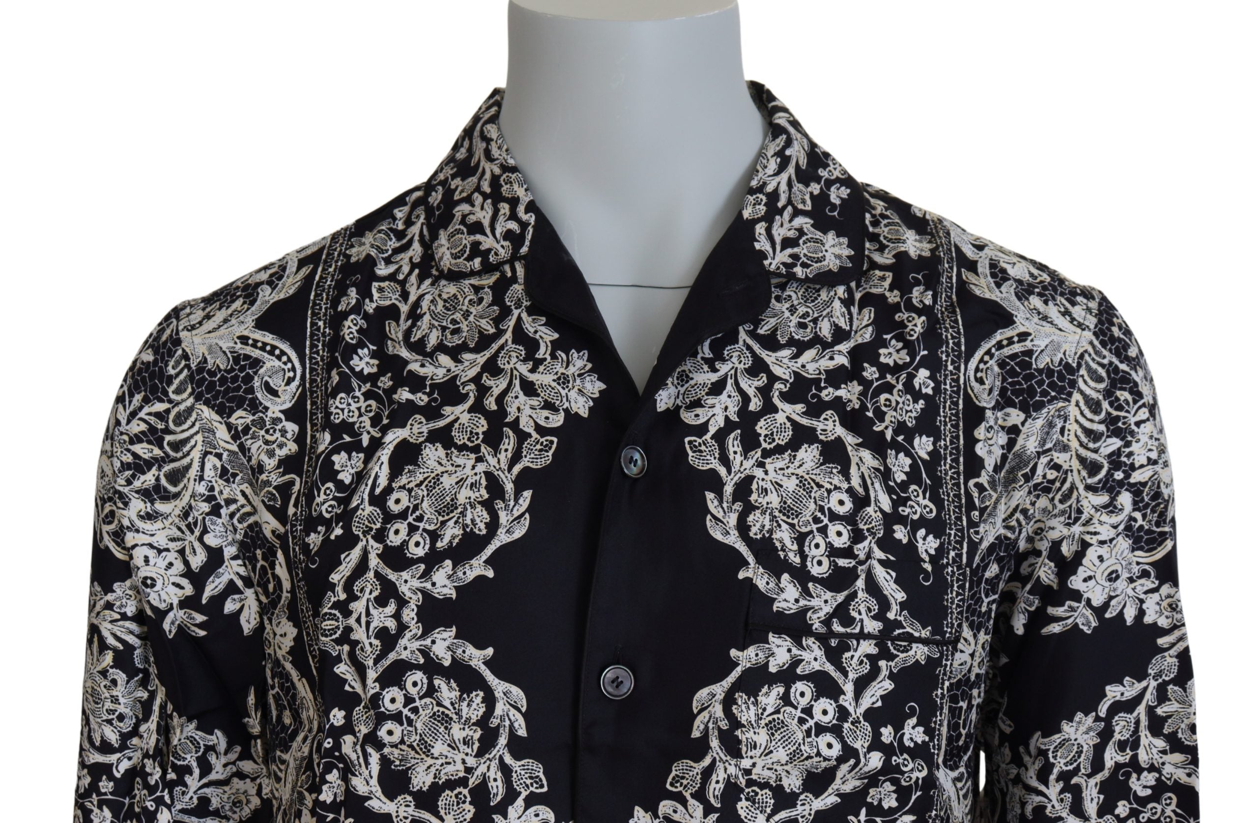Camisa informal de satén barroco con estampado floral de seda azul de Dolce &amp; Gabbana