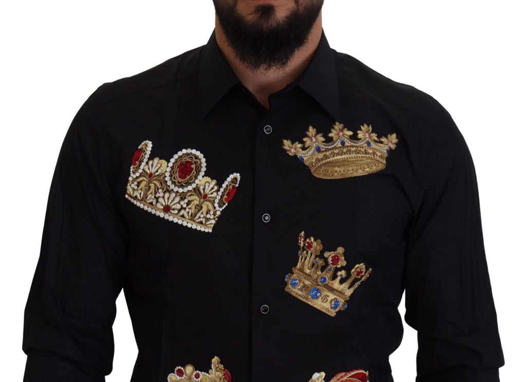 Camisa formal ajustada con corona dorada negra de Dolce &amp; Gabbana