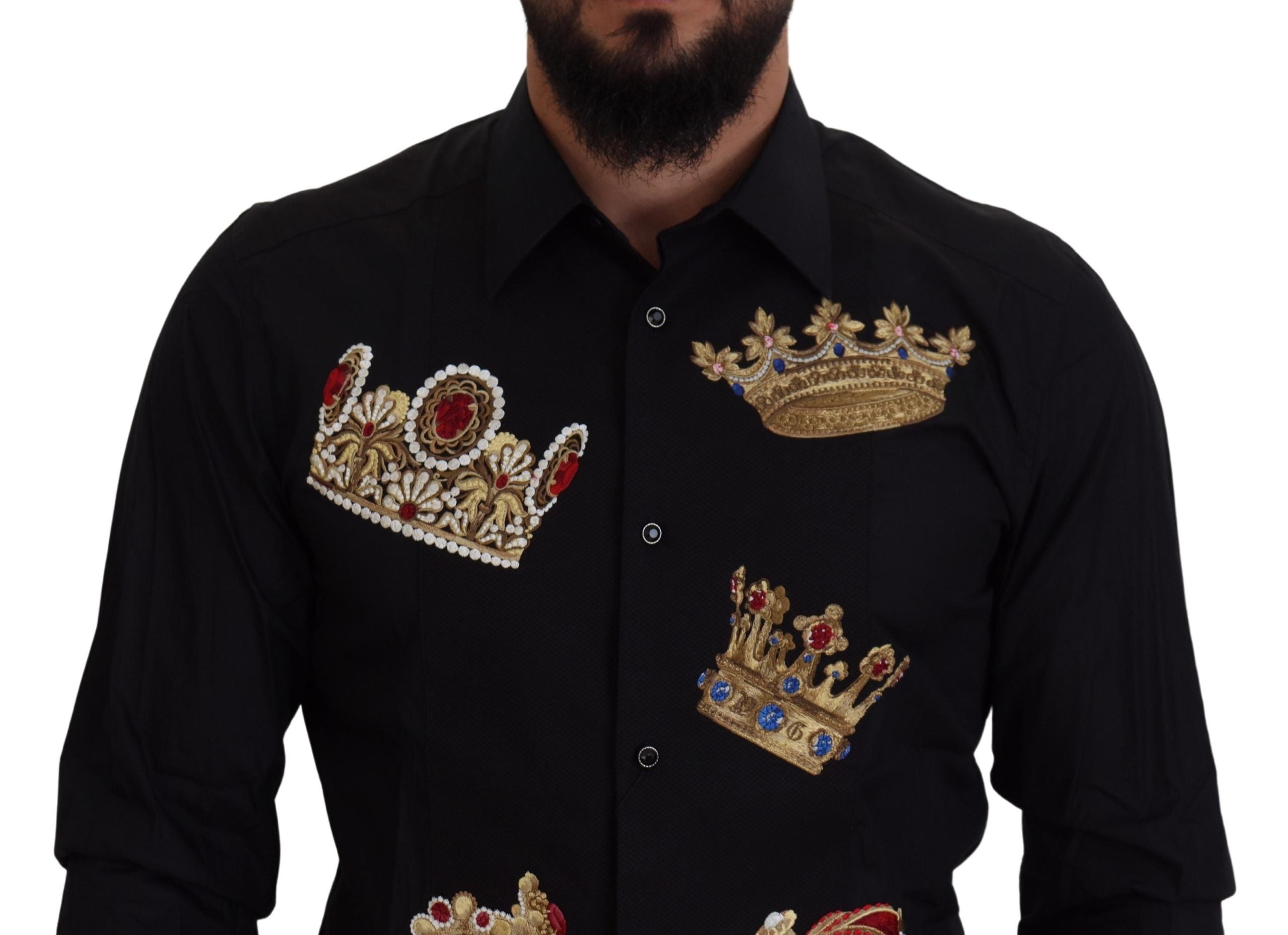 Camisa formal ajustada con corona dorada negra de Dolce &amp; Gabbana