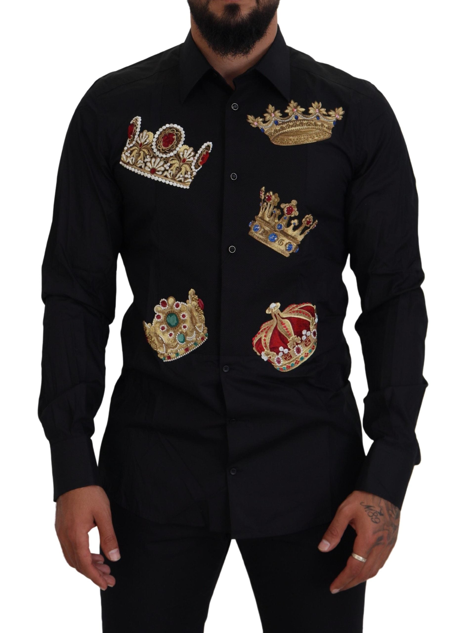 Camisa formal ajustada con corona dorada negra de Dolce &amp; Gabbana