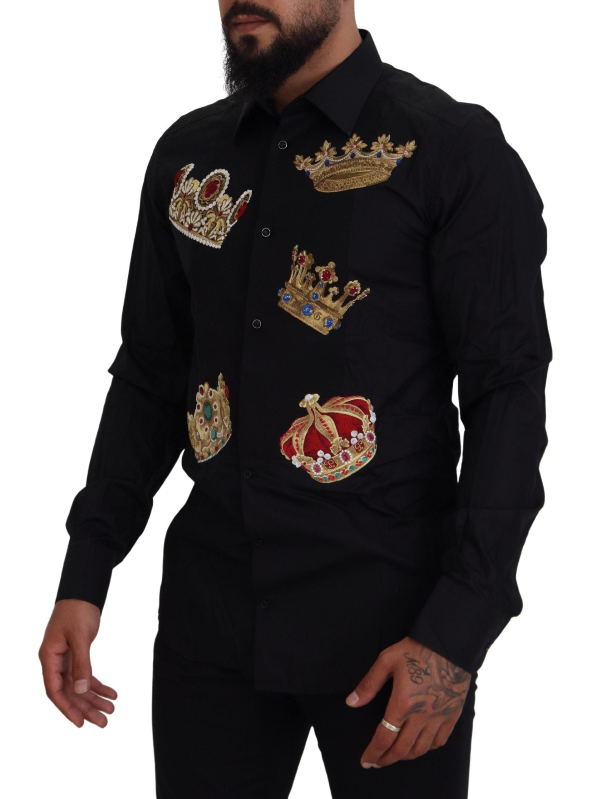 Camisa formal ajustada con corona dorada negra de Dolce &amp; Gabbana