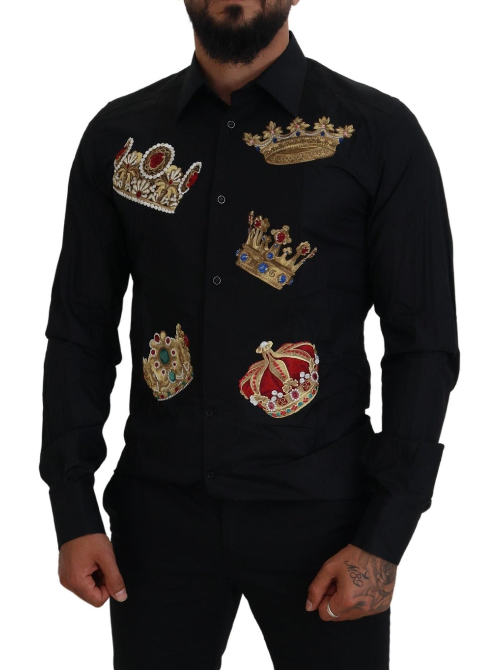 Camisa formal ajustada con corona dorada negra de Dolce &amp; Gabbana