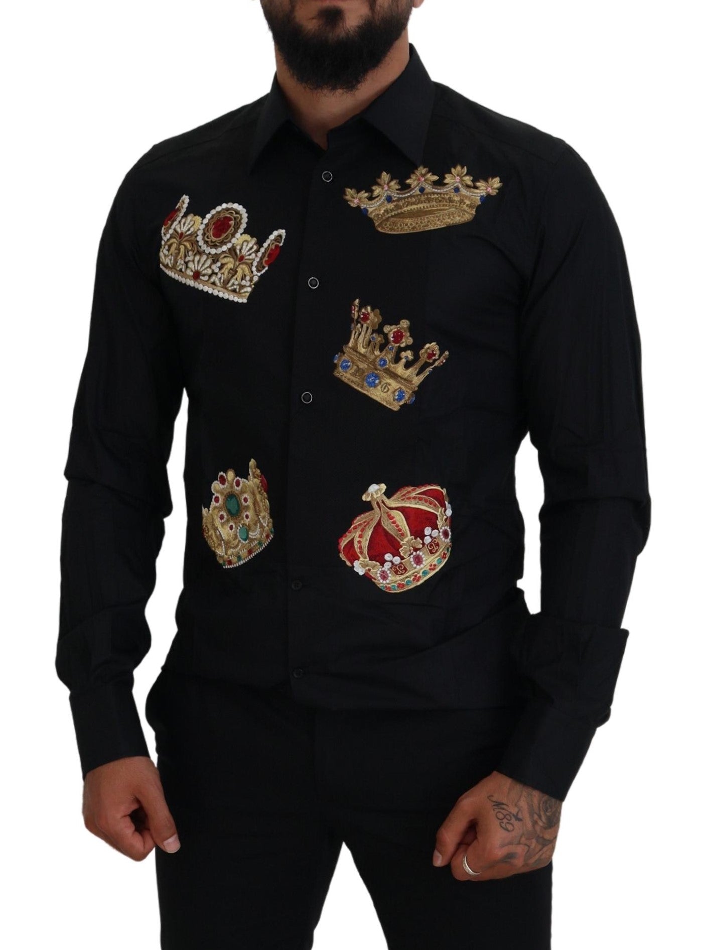 Camisa formal ajustada con corona dorada negra de Dolce &amp; Gabbana
