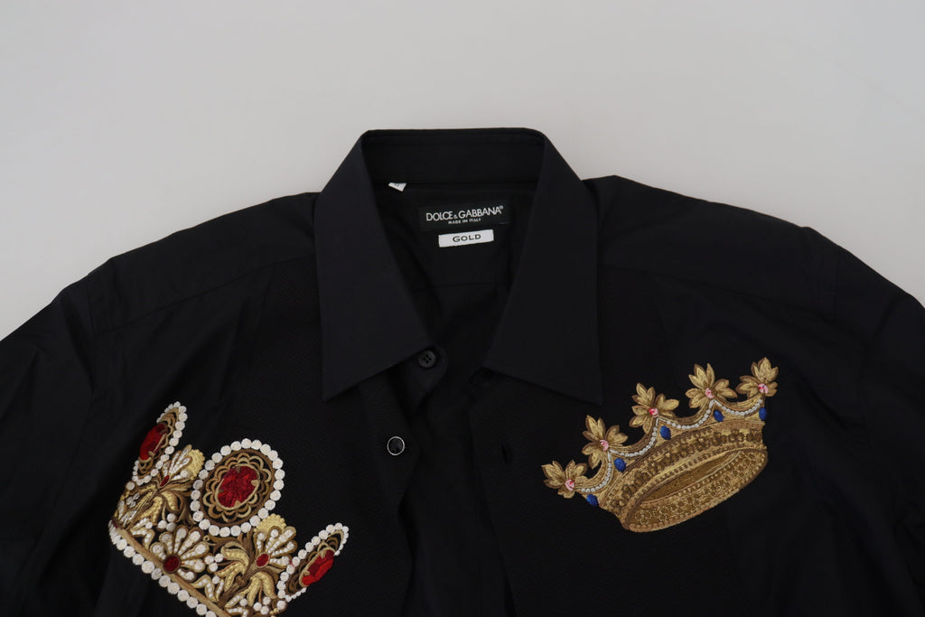 Camisa formal ajustada con corona dorada negra de Dolce &amp; Gabbana