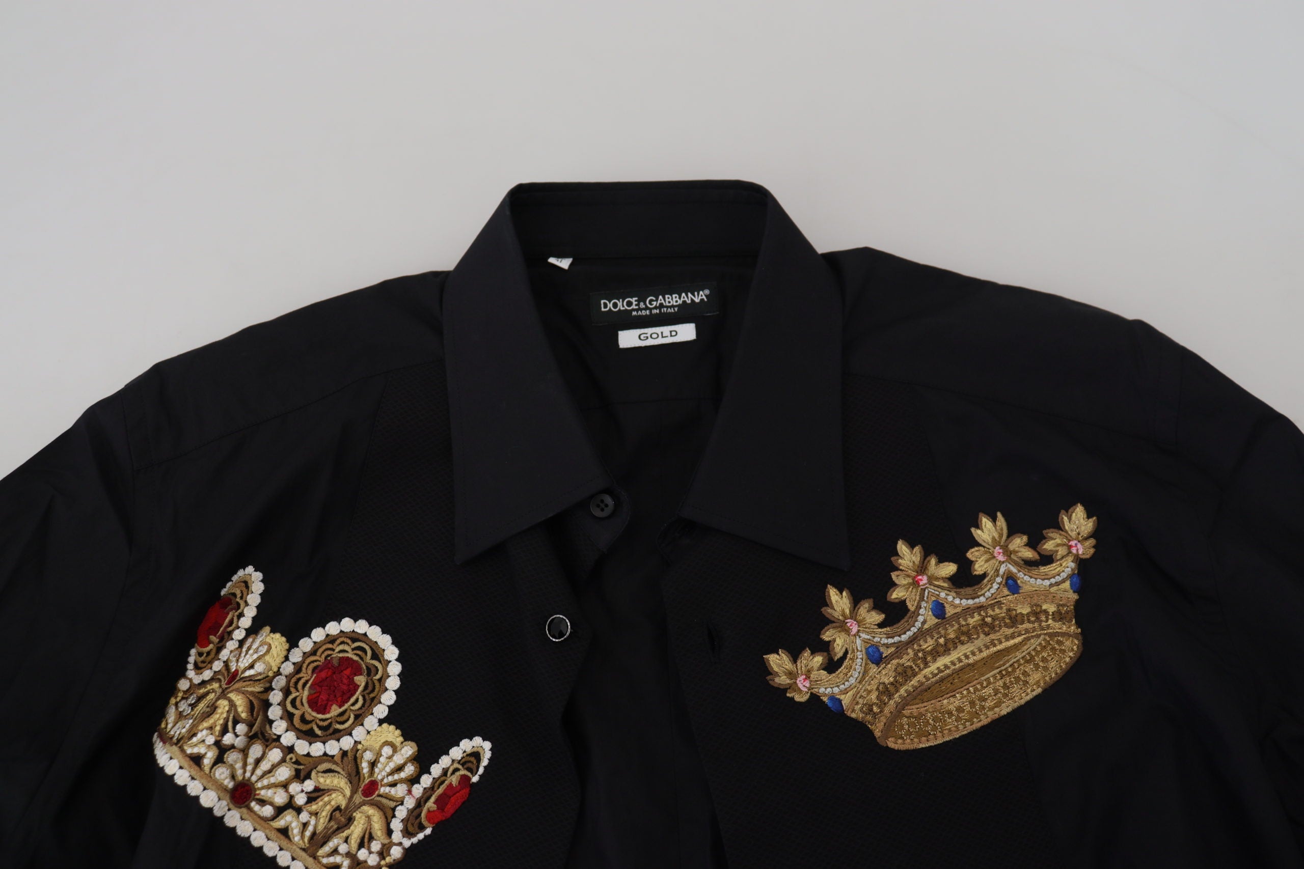 Camisa formal ajustada con corona dorada negra de Dolce &amp; Gabbana