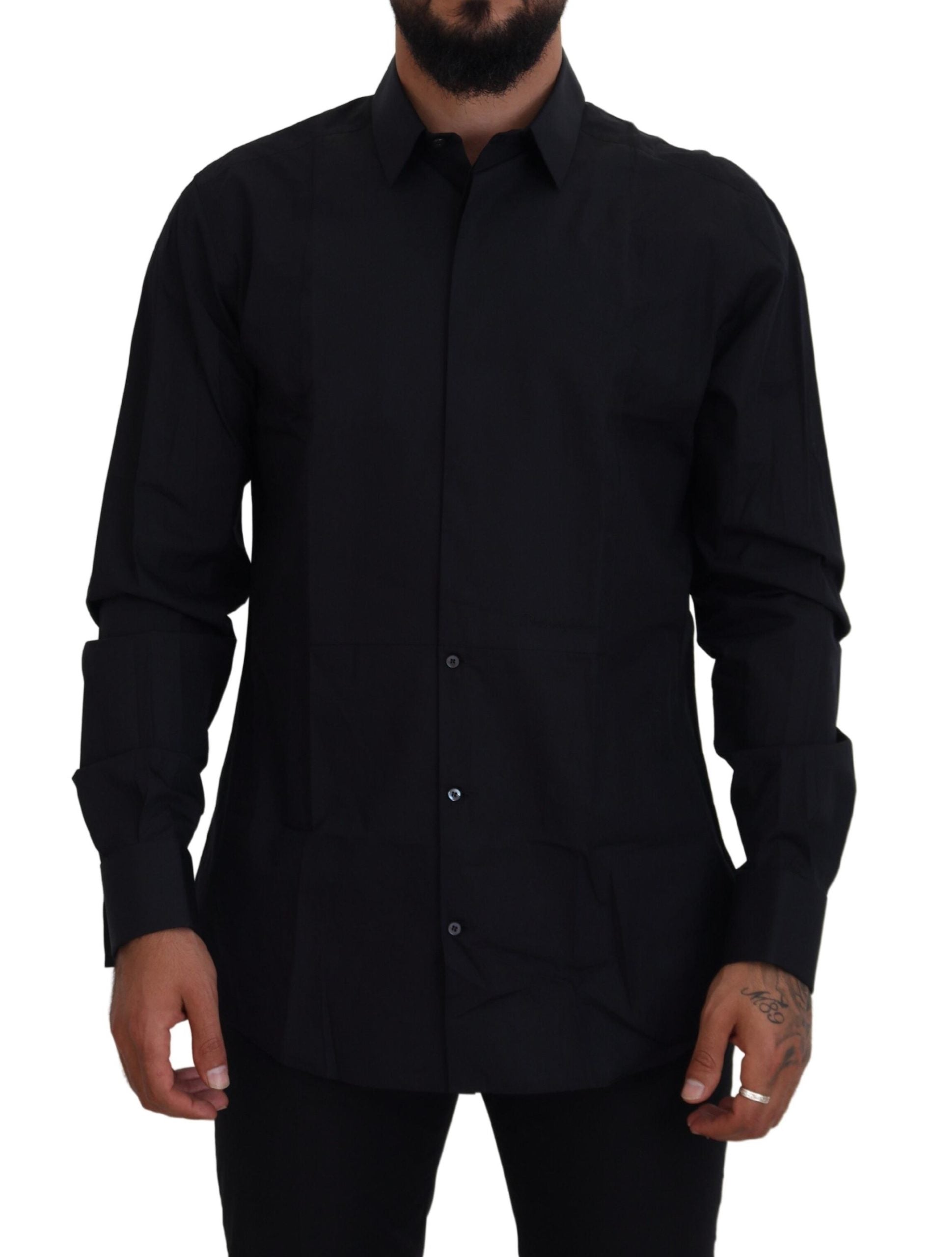 Camisa de vestir Dolce &amp; Gabbana de algodón negro dorado y corte entallado para hombre