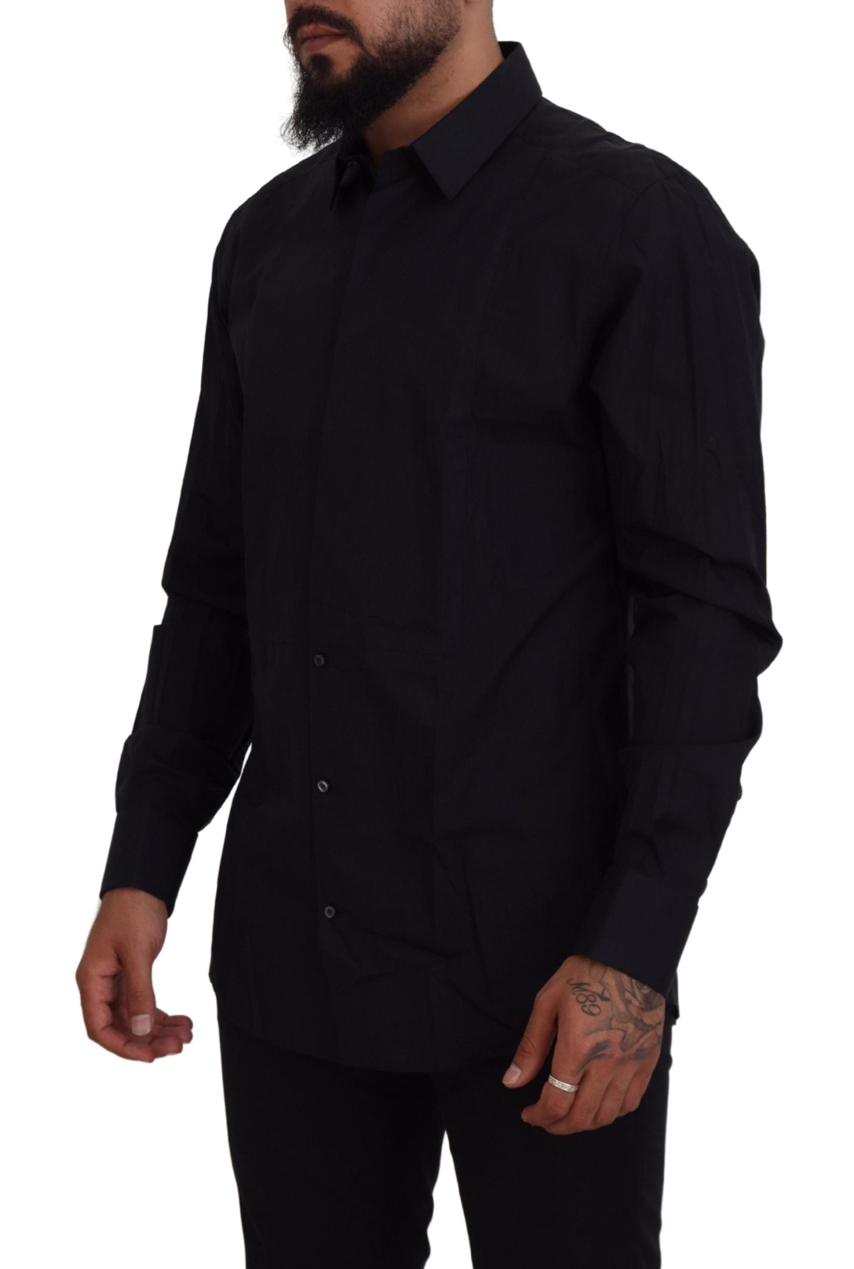 Camisa de vestir Dolce &amp; Gabbana de algodón negro dorado y corte entallado para hombre