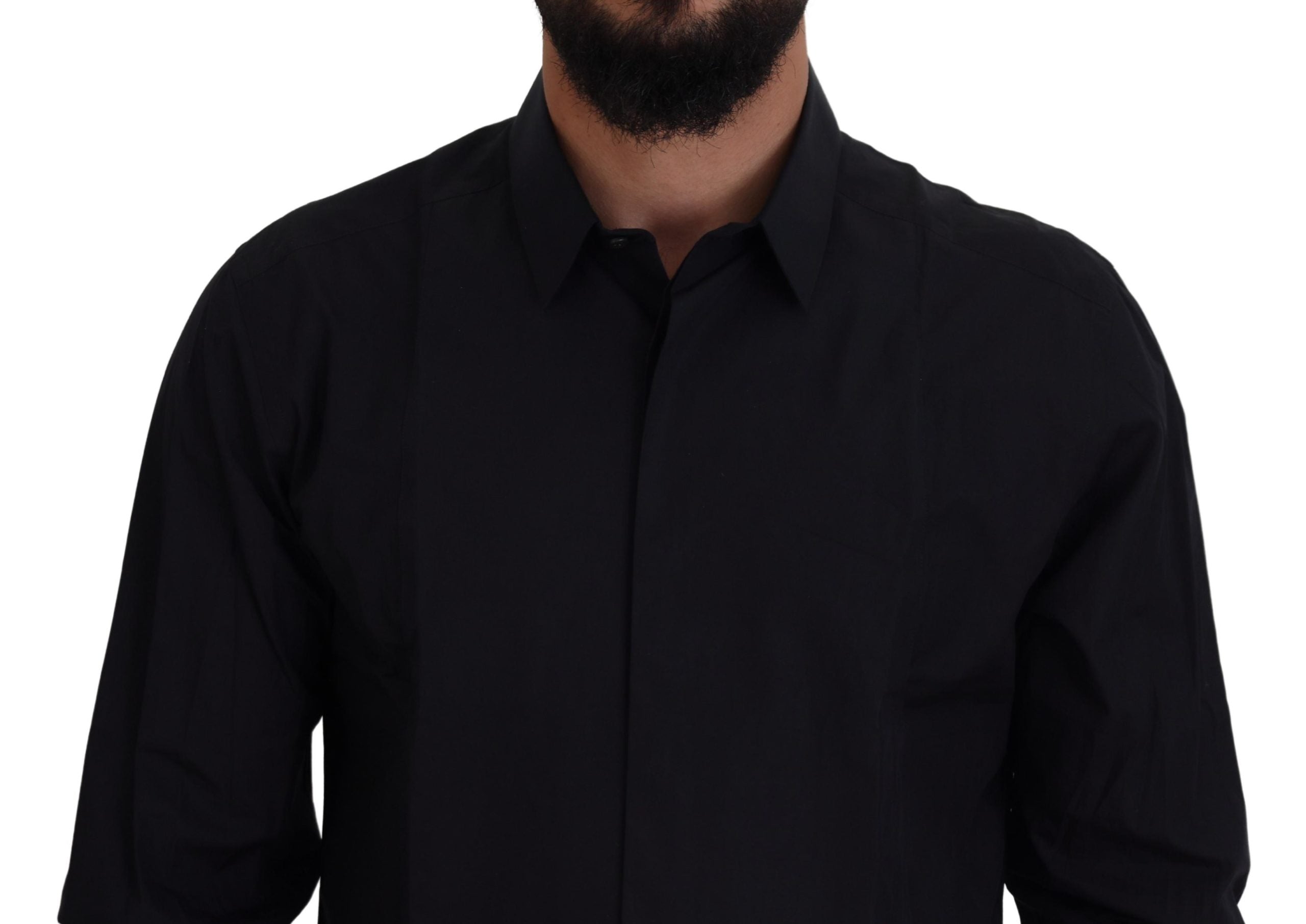 Camisa de vestir Dolce &amp; Gabbana de algodón negro dorado y corte entallado para hombre