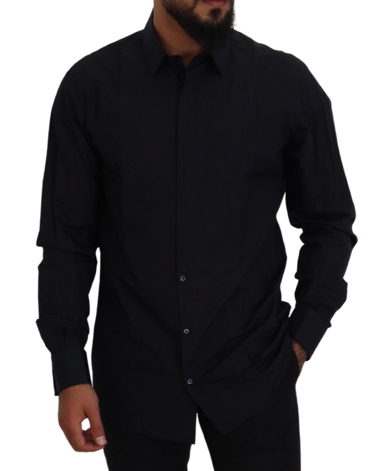 Camisa de vestir Dolce &amp; Gabbana de algodón negro dorado y corte entallado para hombre
