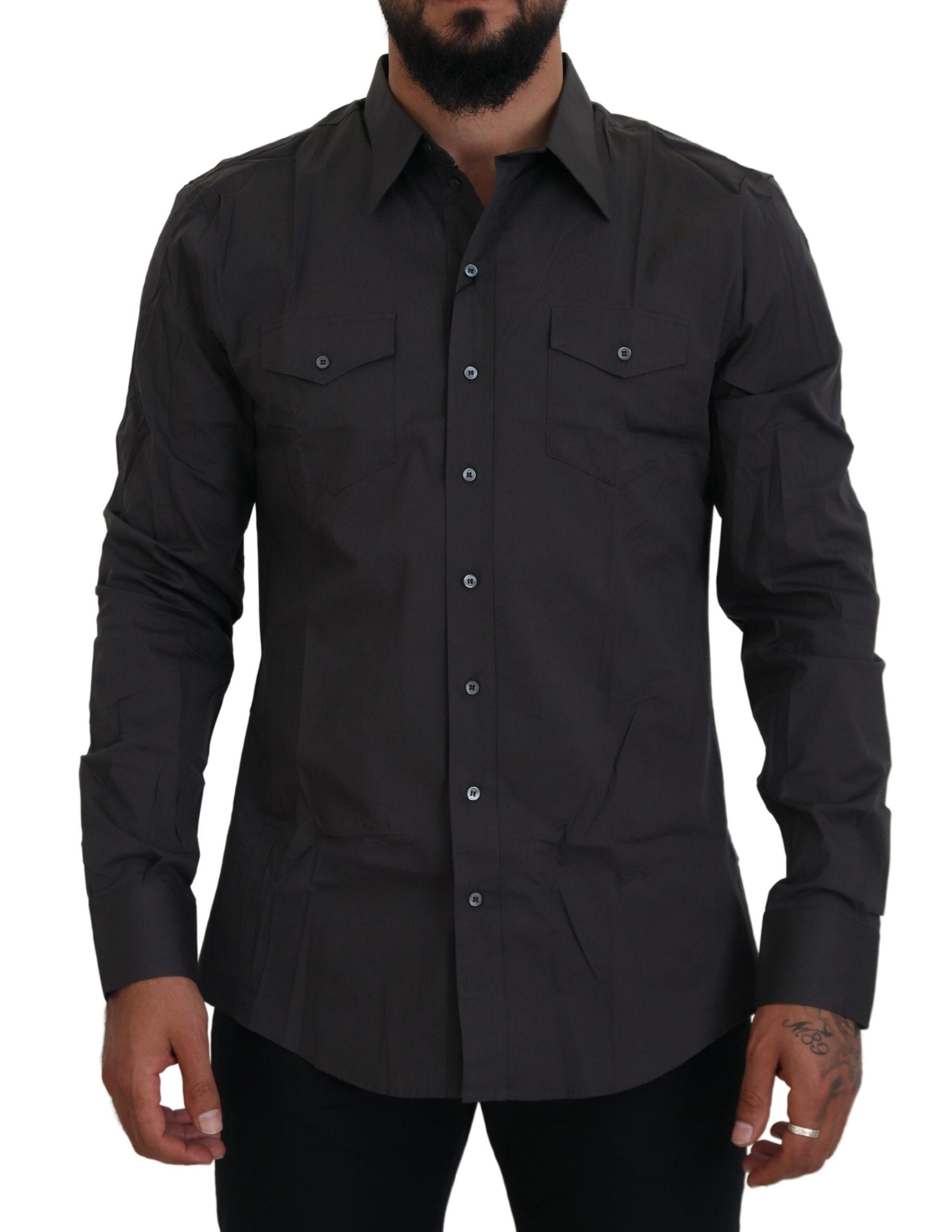 Camisa de vestir elástica de corte entallado SICILIA gris de Dolce &amp; Gabbana