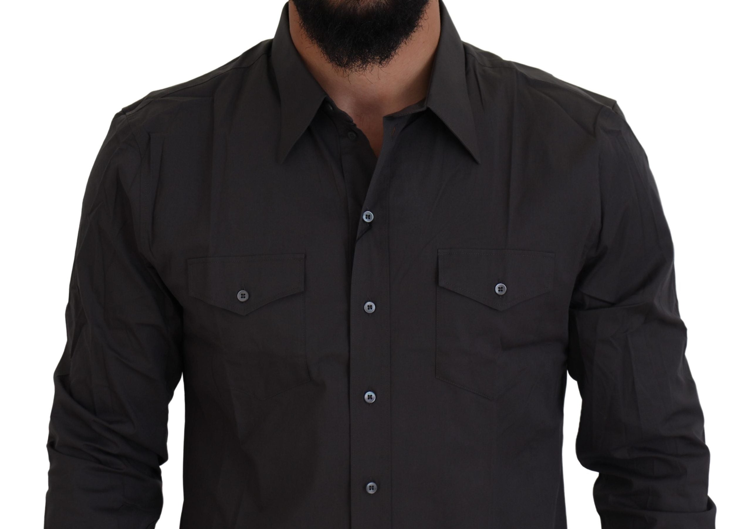 Camisa de vestir elástica de corte entallado SICILIA gris de Dolce &amp; Gabbana