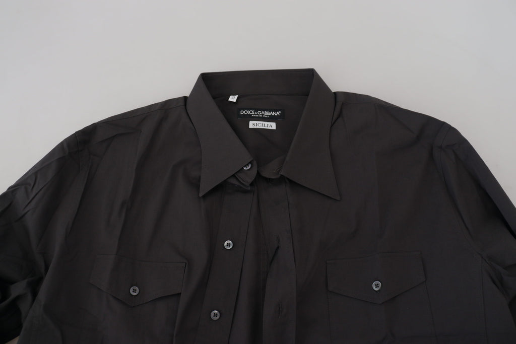 Camisa de vestir elástica de corte entallado SICILIA gris de Dolce &amp; Gabbana