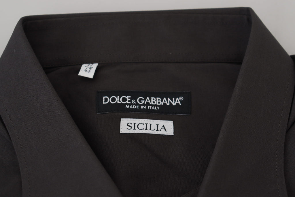 Camisa de vestir elástica de corte entallado SICILIA gris de Dolce &amp; Gabbana