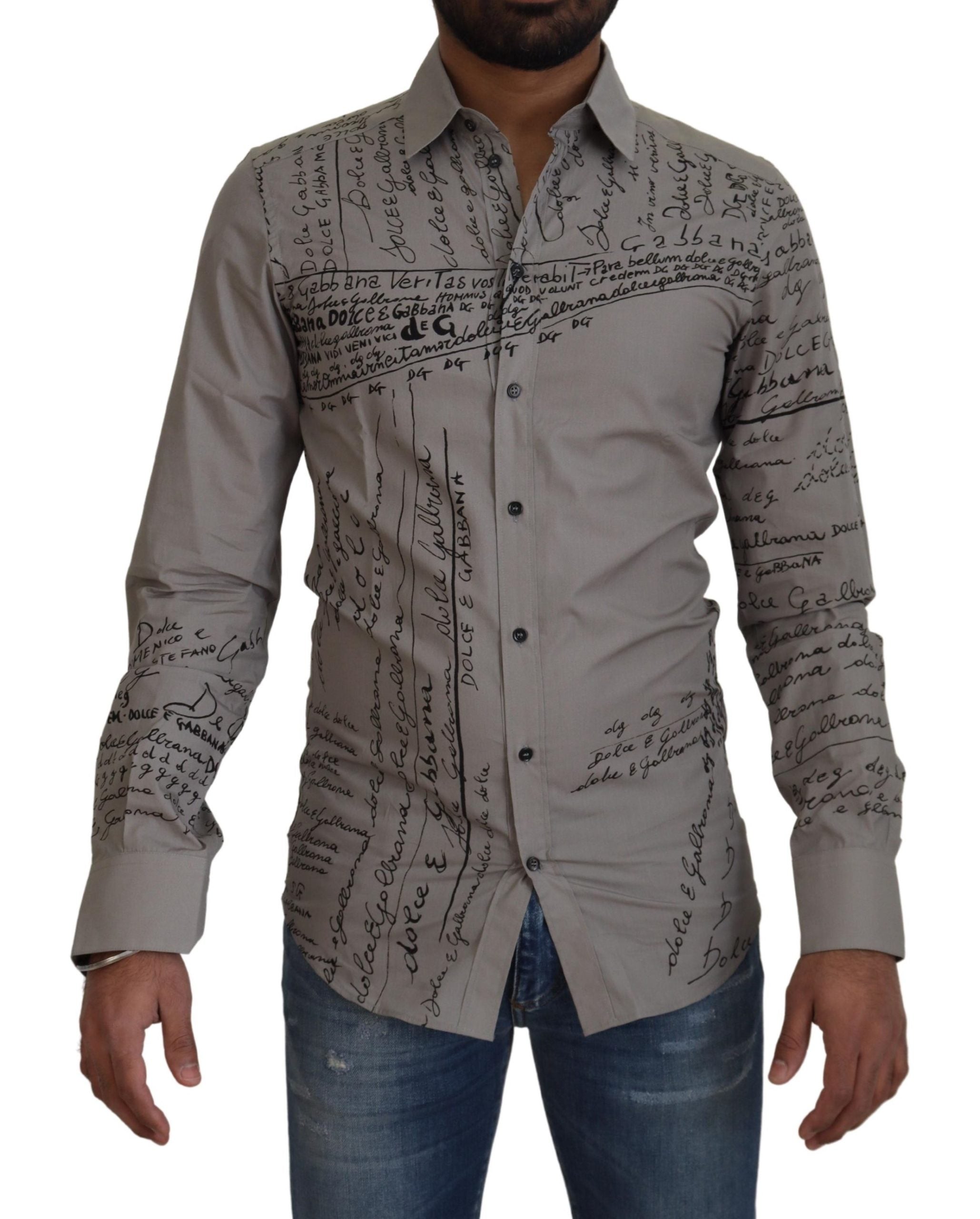 Vestido ajustado de algodón estampado gris Dolce &amp; Gabbana Camisa dorada