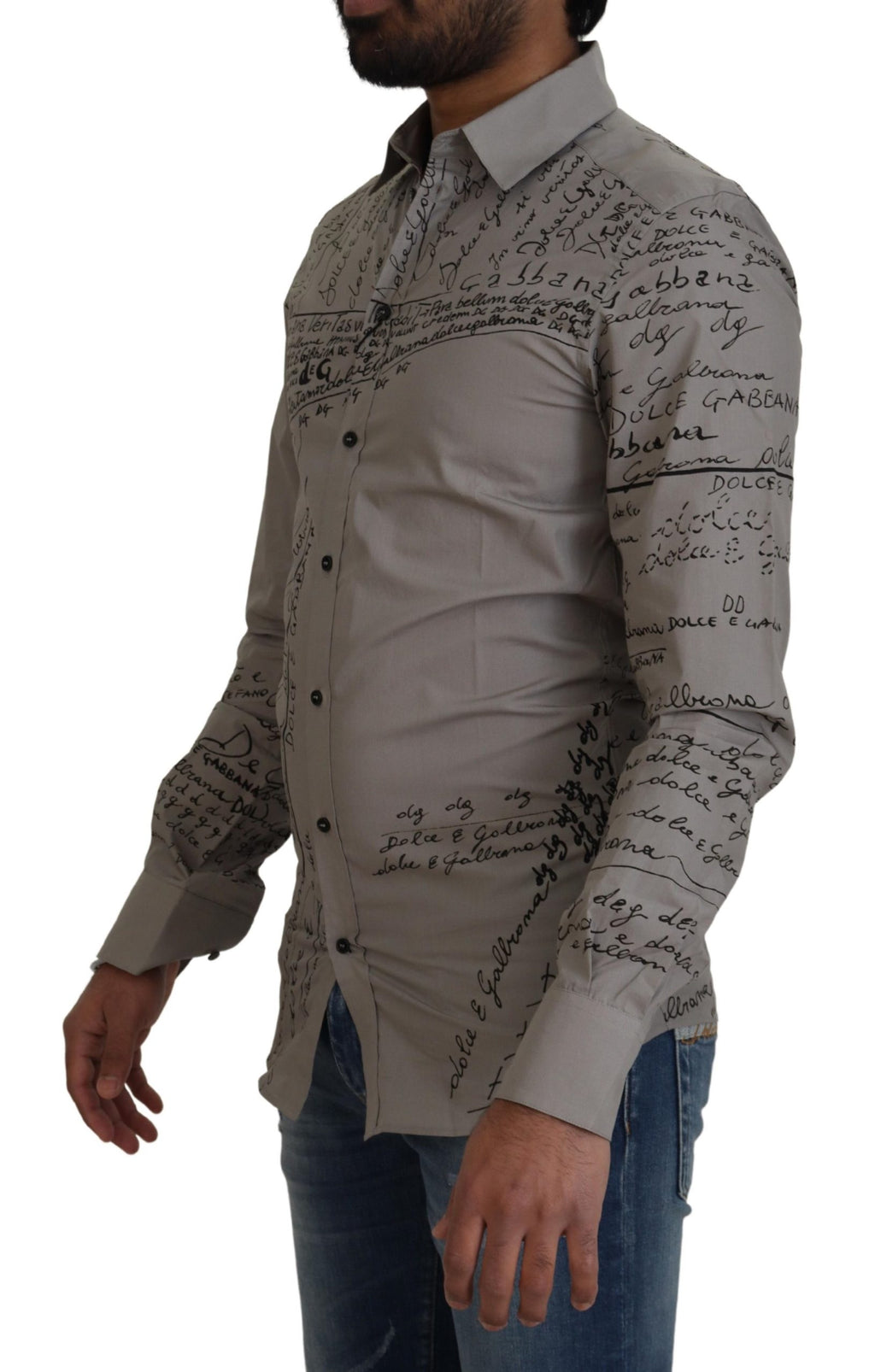 Vestido ajustado de algodón estampado gris Dolce &amp; Gabbana Camisa dorada