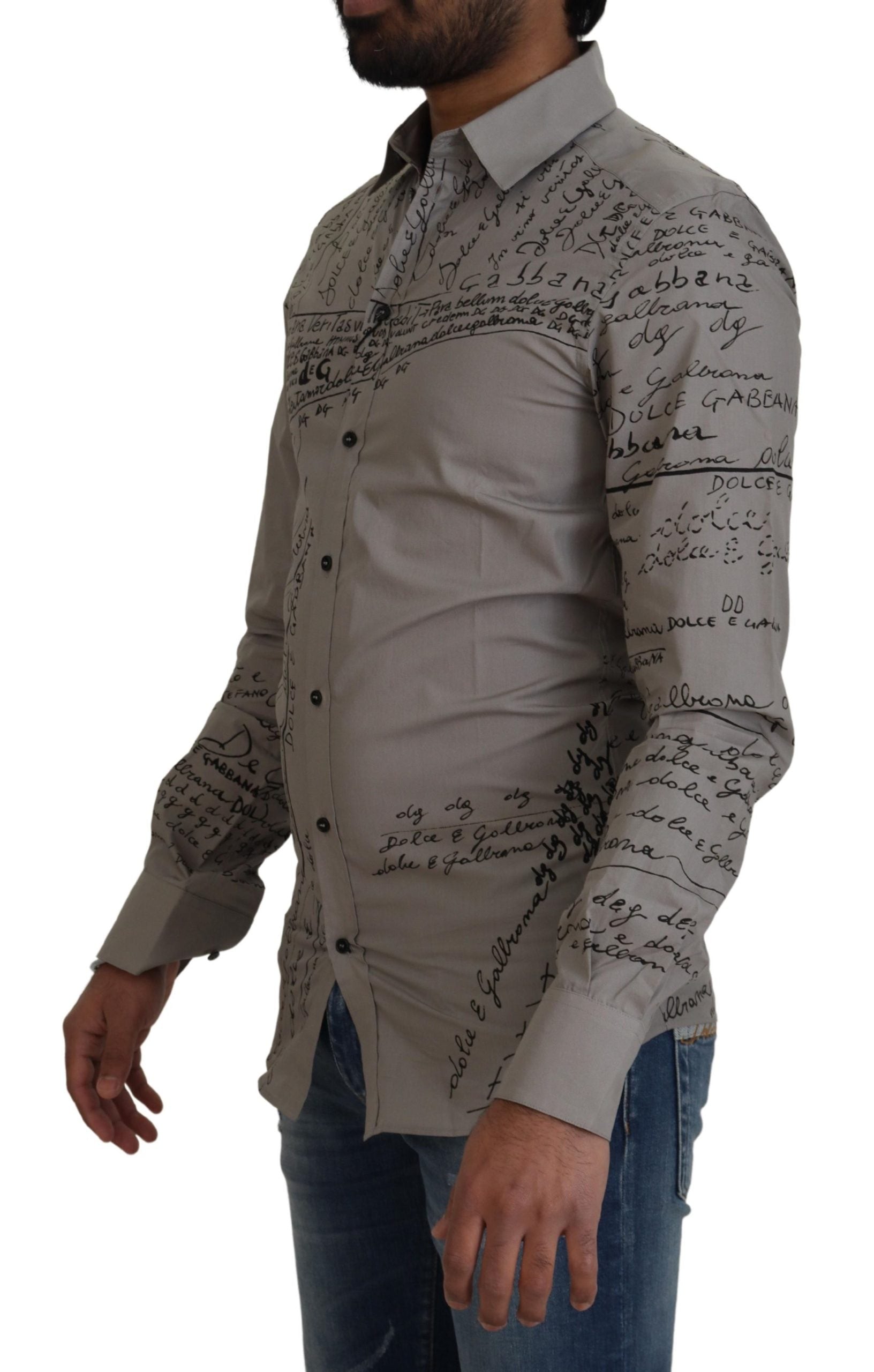 Vestido ajustado de algodón estampado gris Dolce &amp; Gabbana Camisa dorada