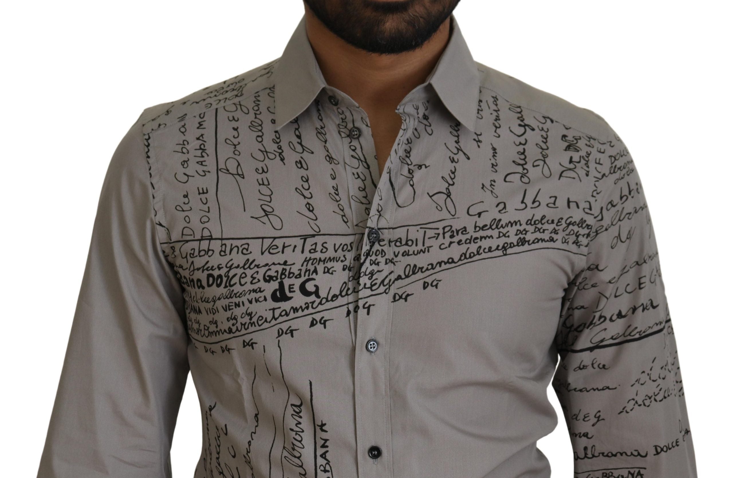Vestido ajustado de algodón estampado gris Dolce &amp; Gabbana Camisa dorada