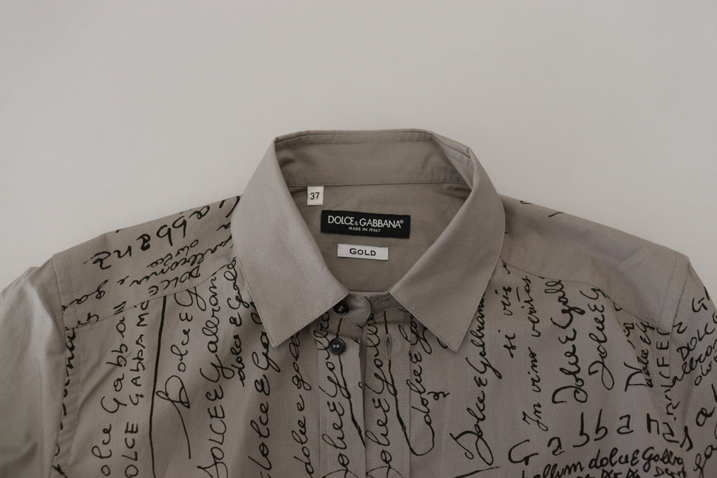 Vestido ajustado de algodón estampado gris Dolce &amp; Gabbana Camisa dorada