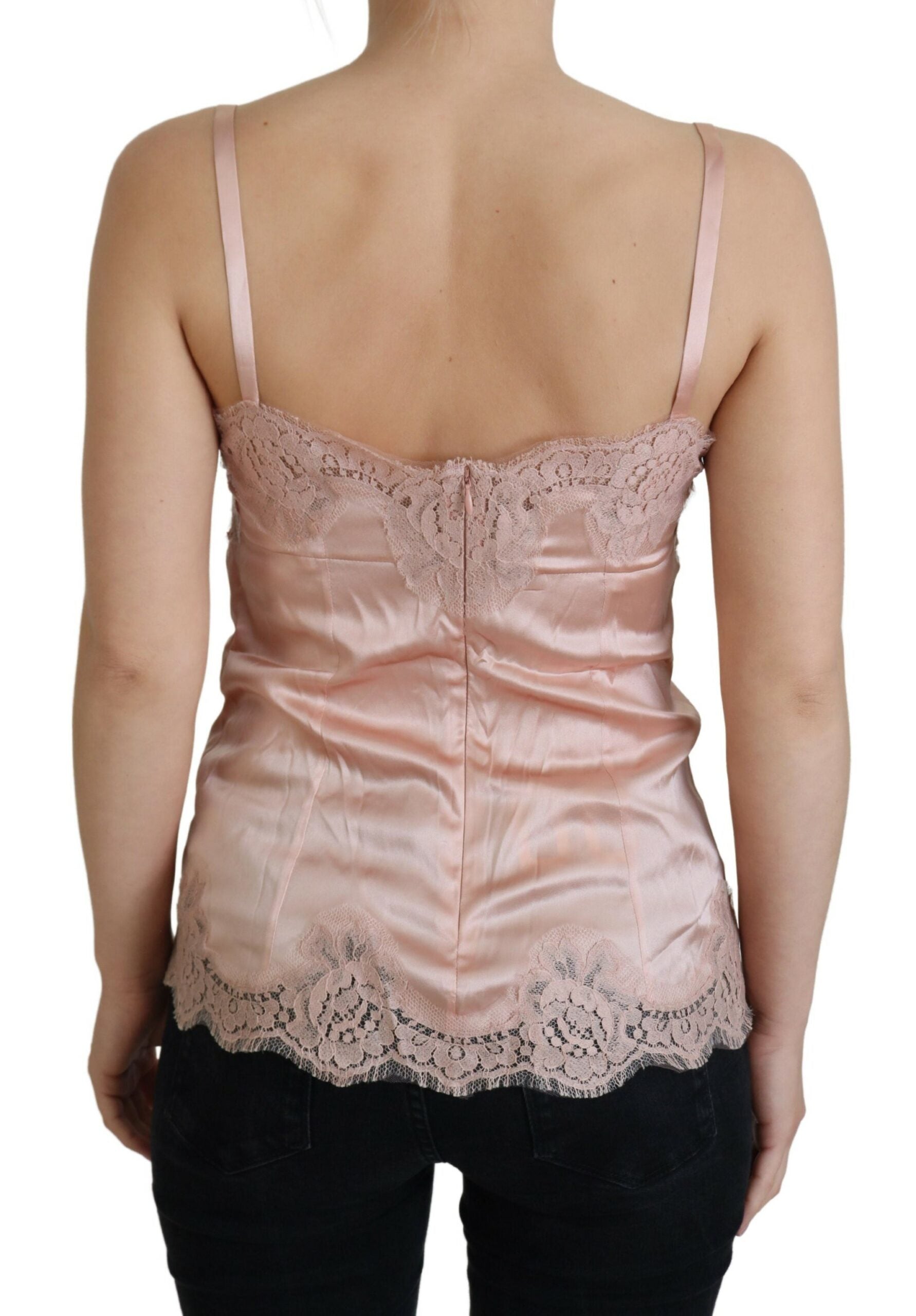Dolce &amp; Gabbana Top de tirantes con rosas de encaje de satén rosa Lencería