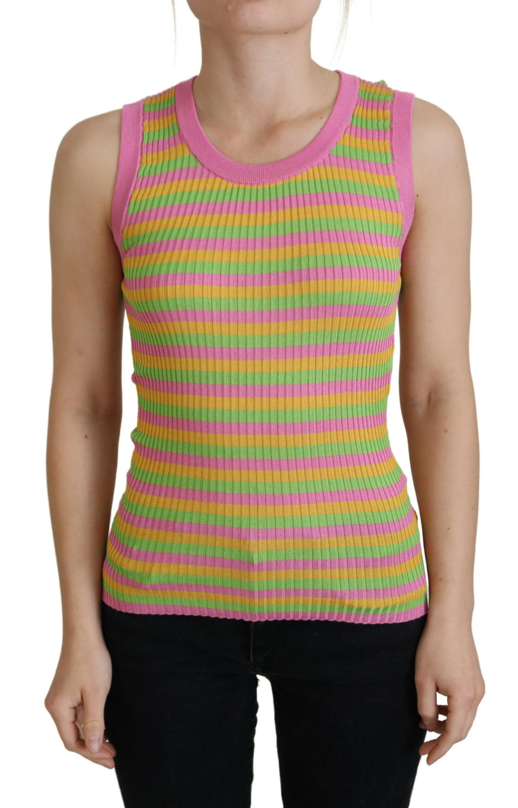 Camiseta sin mangas tipo jersey de seda multicolor de Dolce &amp; Gabbana