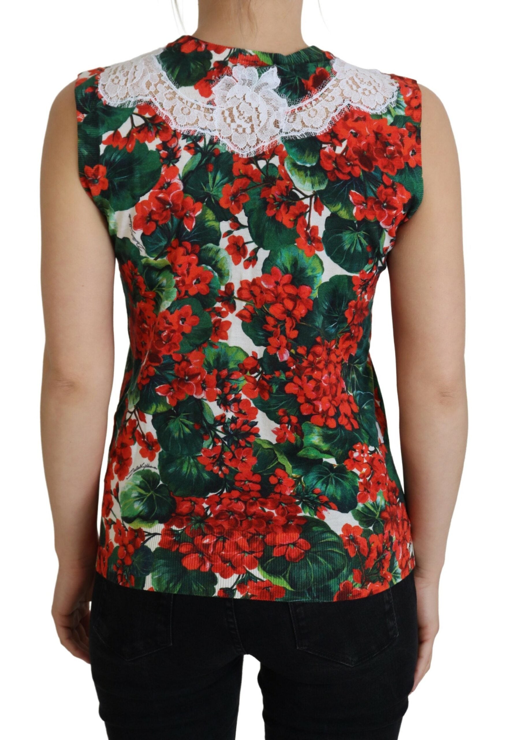 Camiseta sin mangas de lana con encaje floral blanco de Dolce &amp; Gabbana