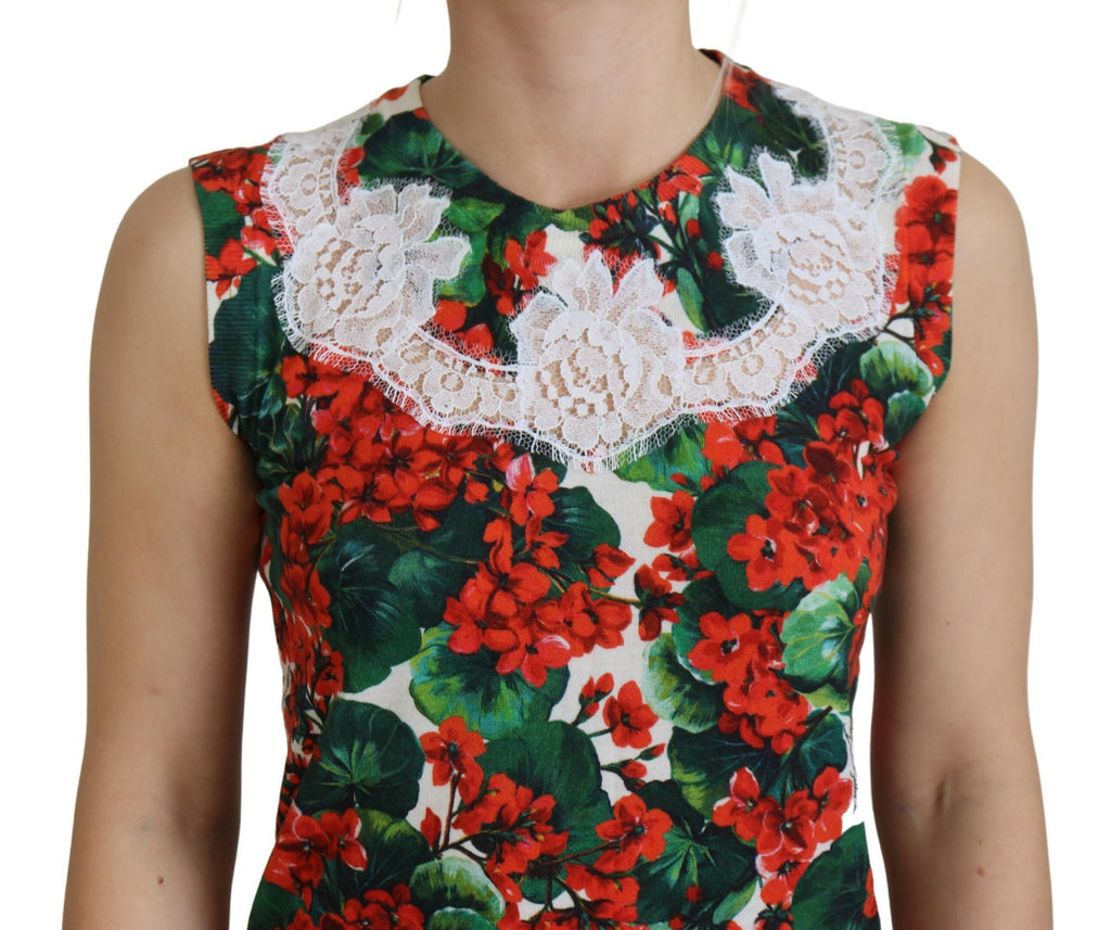 Camiseta sin mangas de lana con encaje floral blanco de Dolce &amp; Gabbana