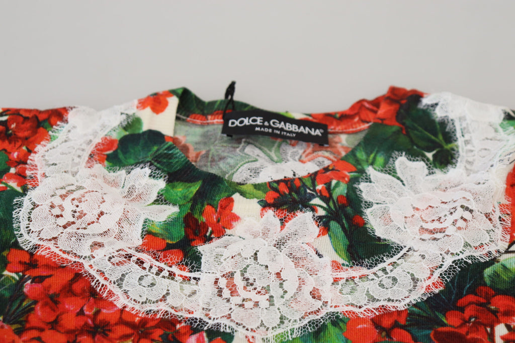 Camiseta sin mangas de lana con encaje floral blanco de Dolce &amp; Gabbana