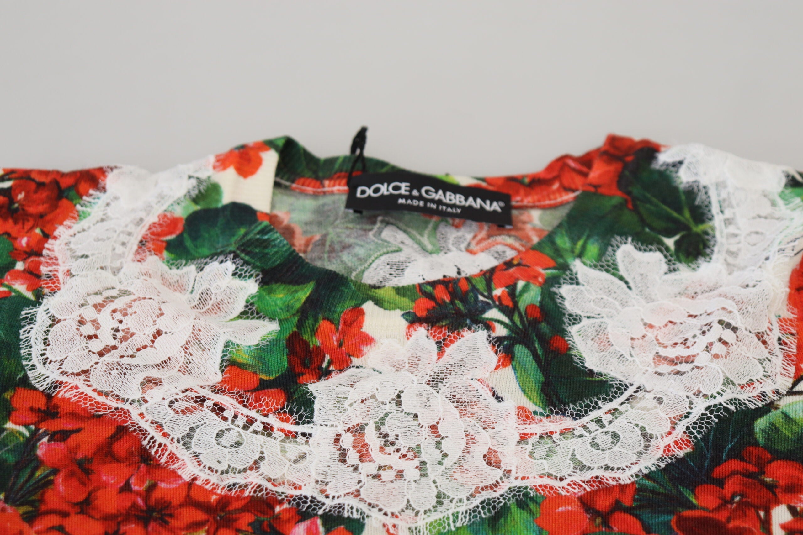 Camiseta sin mangas de lana con encaje floral blanco de Dolce &amp; Gabbana