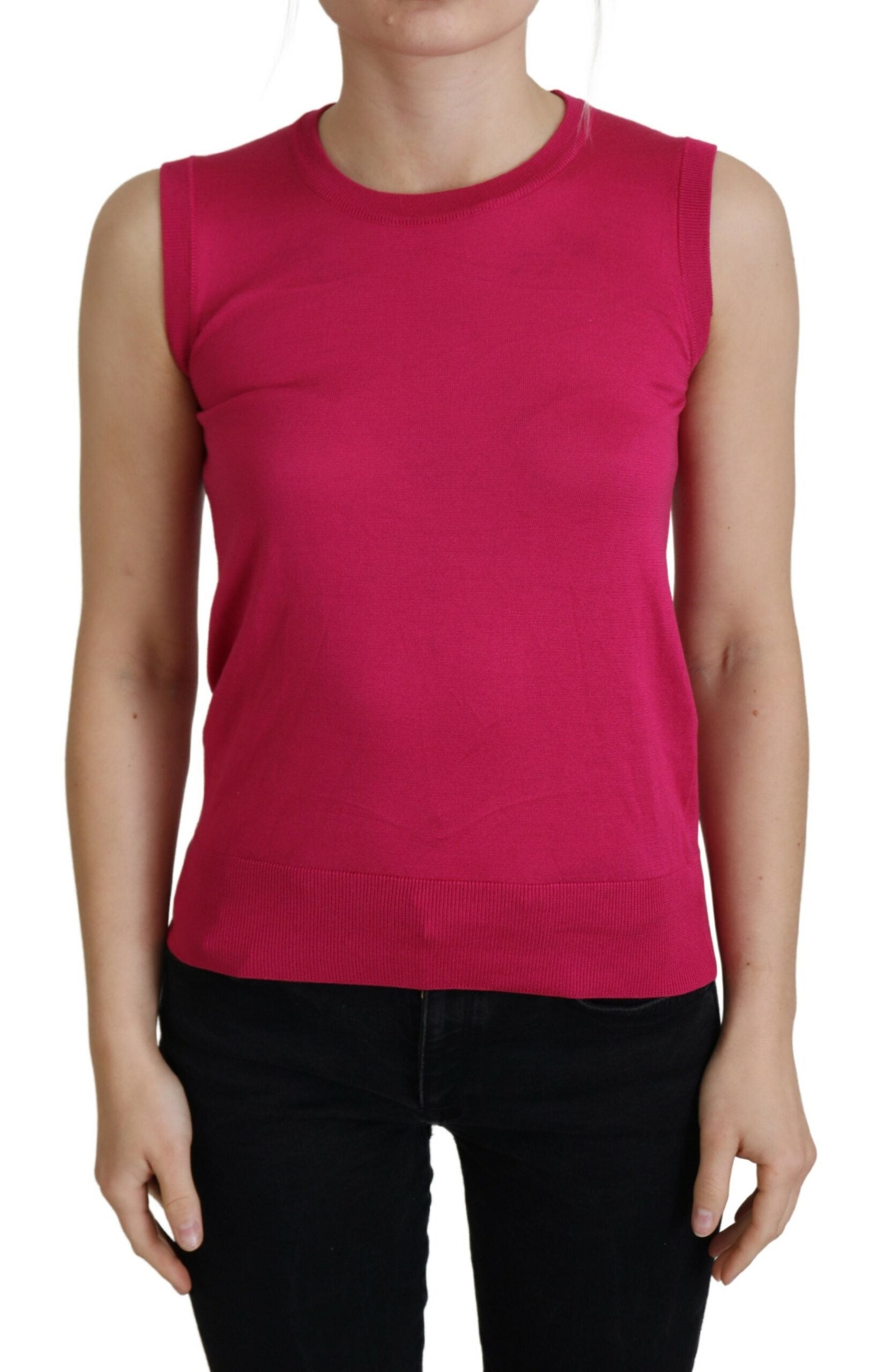 Camiseta sin mangas con cuello redondo y tirantes de seda rosa de Dolce &amp; Gabbana