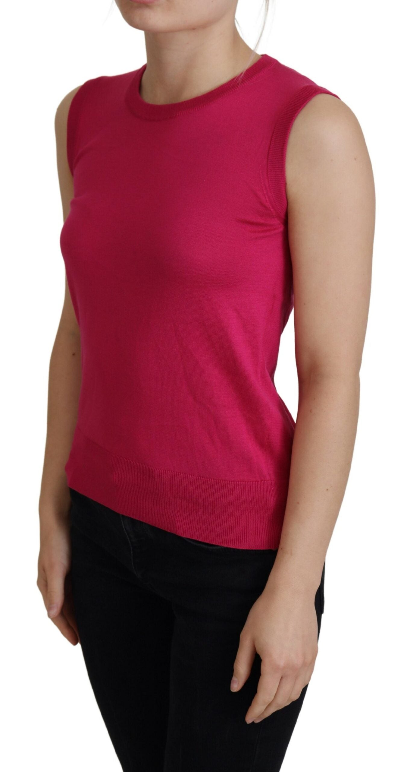 Camiseta sin mangas con cuello redondo y tirantes de seda rosa de Dolce &amp; Gabbana