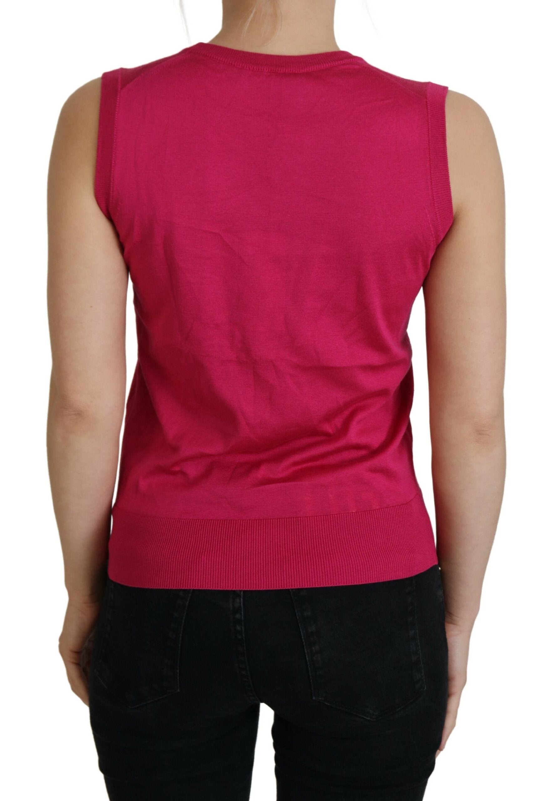 Camiseta sin mangas con cuello redondo y tirantes de seda rosa de Dolce &amp; Gabbana