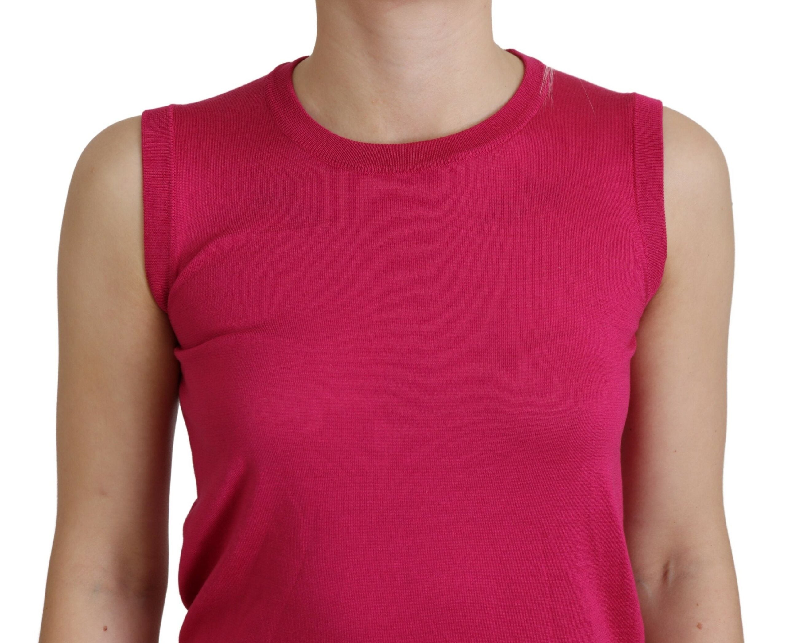 Camiseta sin mangas con cuello redondo y tirantes de seda rosa de Dolce &amp; Gabbana