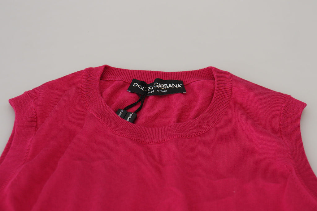 Camiseta sin mangas con cuello redondo y tirantes de seda rosa de Dolce &amp; Gabbana