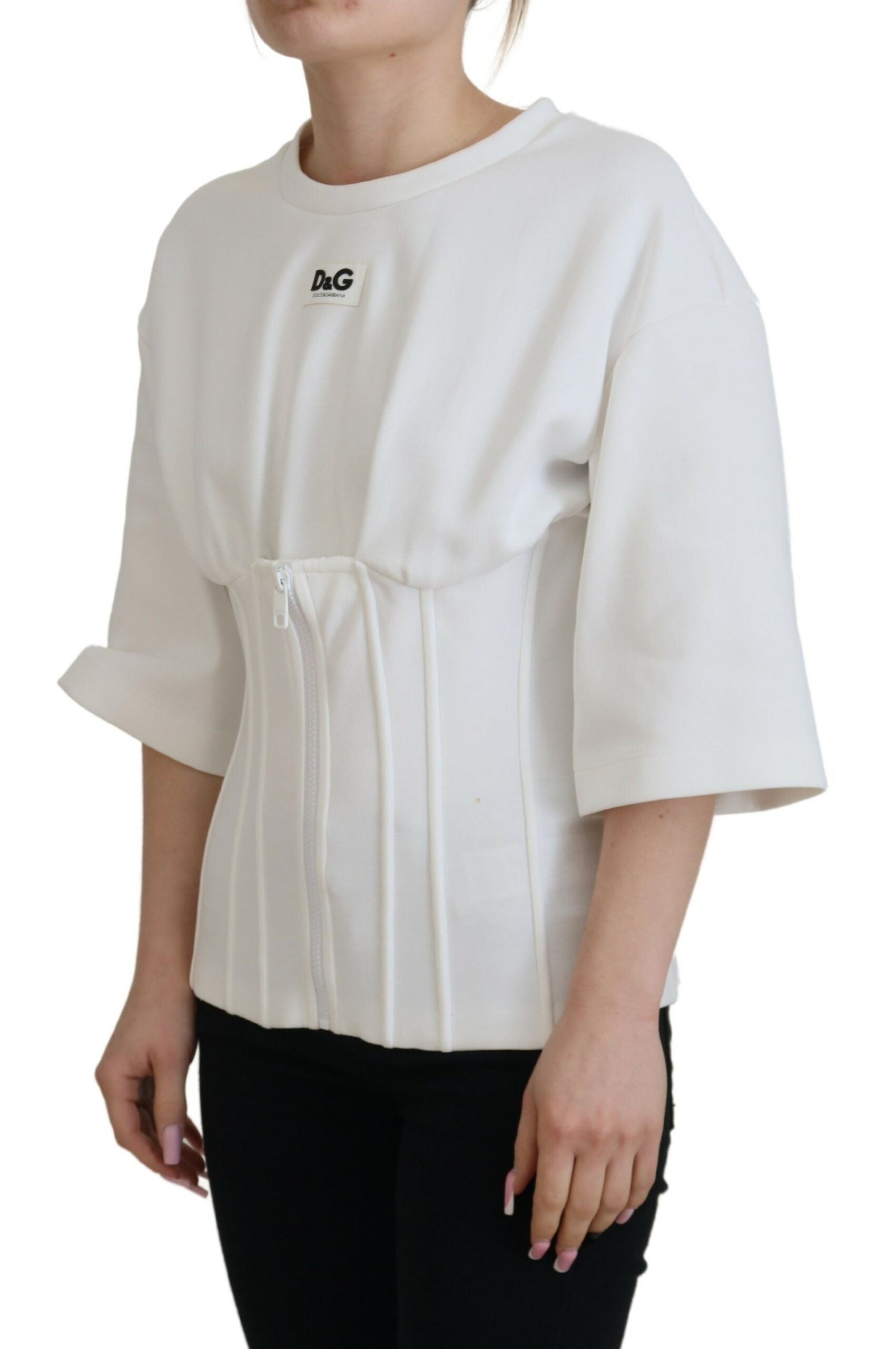Camiseta blanca de algodón elástico con corsé de Dolce &amp; Gabbana