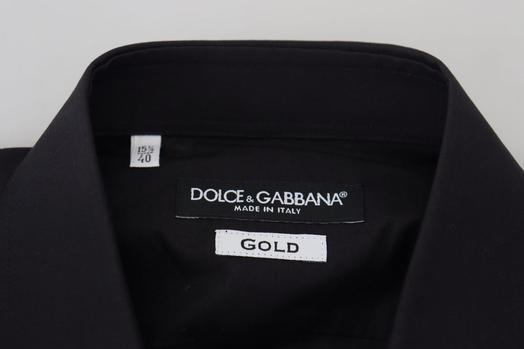 Camisa Dolce &amp; Gabbana de manga larga con bordado floral negro para hombre, color dorado