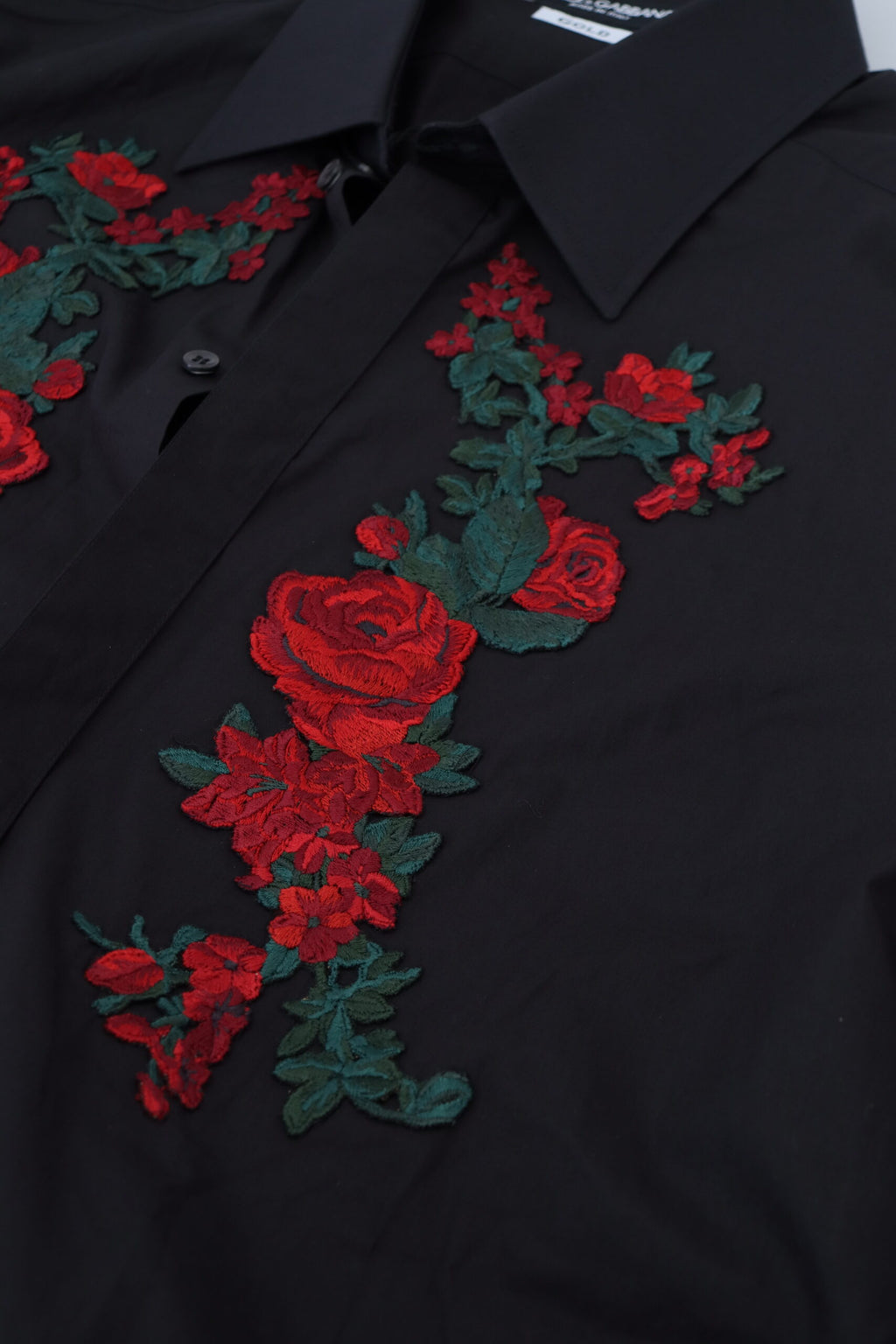Camisa Dolce &amp; Gabbana de manga larga con bordado floral negro para hombre, color dorado