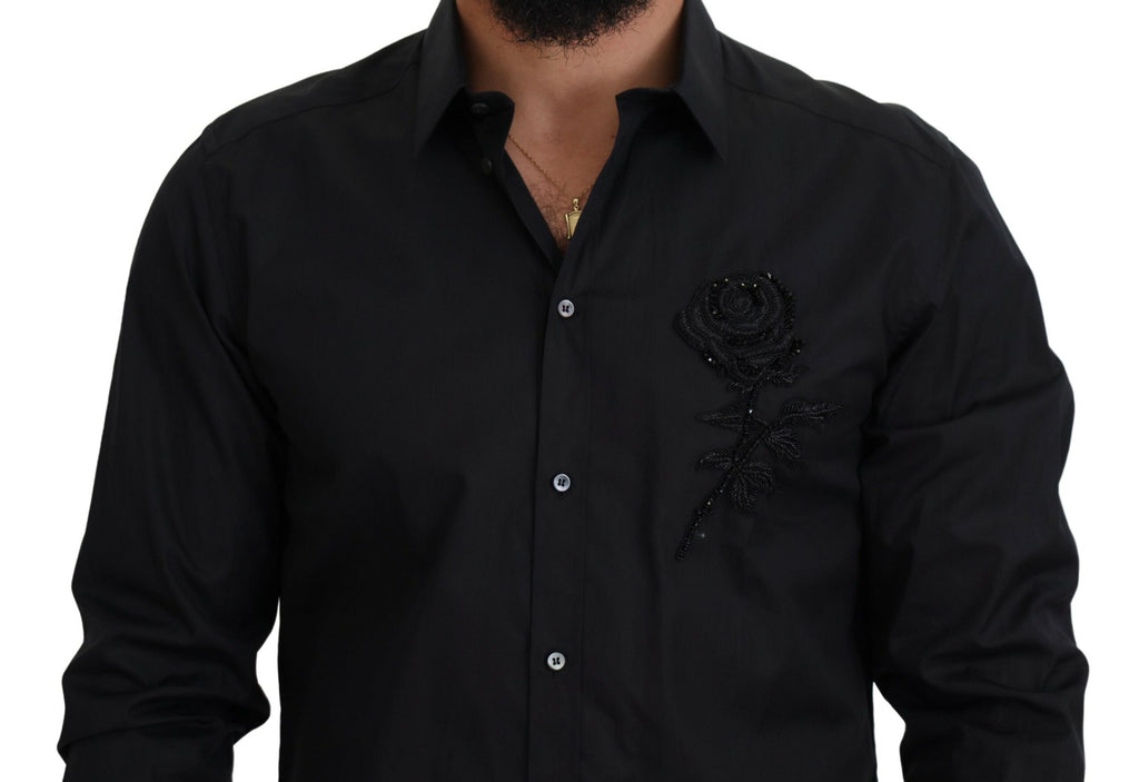 Camisa de algodón de corte entallado con rosas negras de Dolce &amp; Gabbana