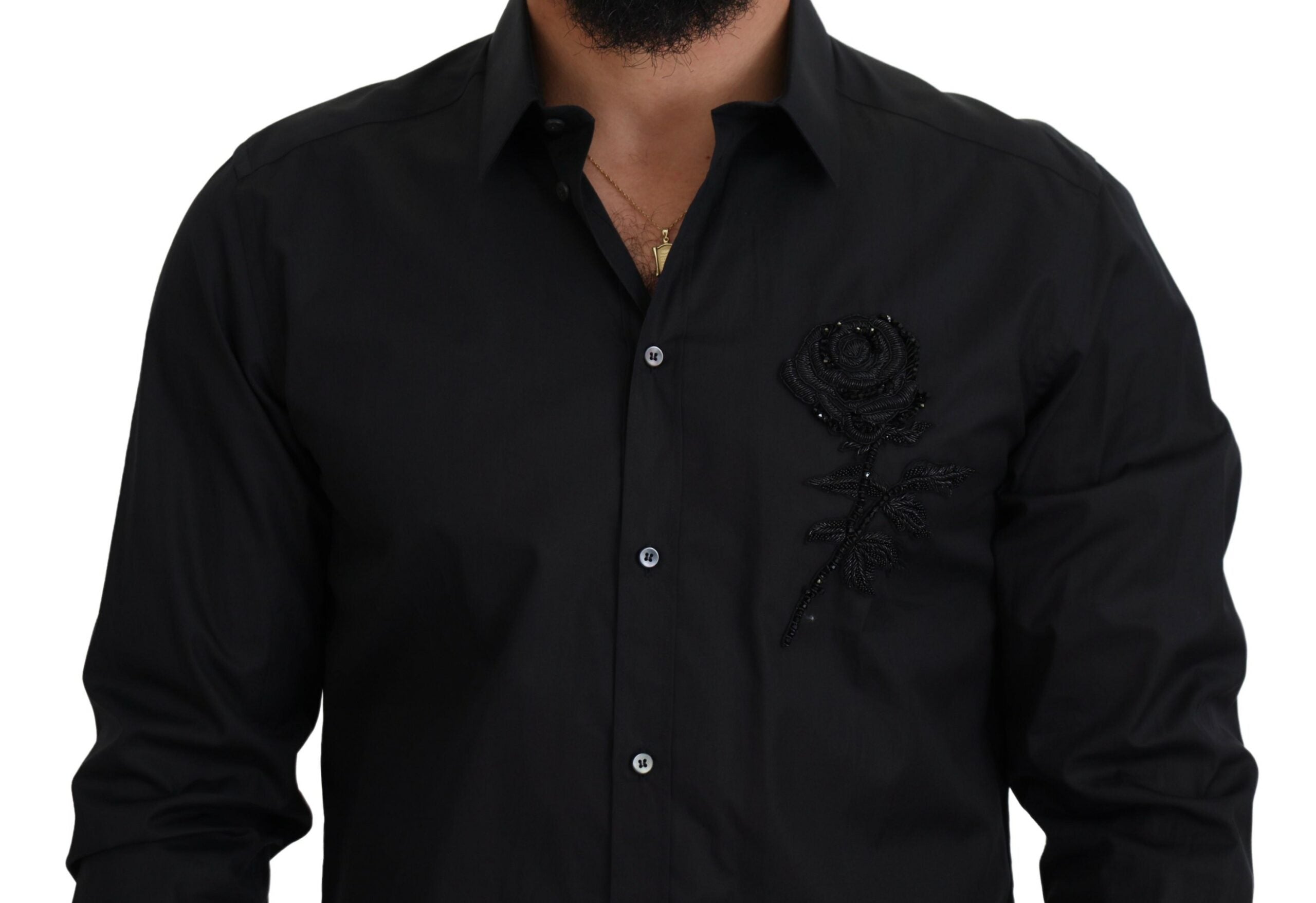Camisa de algodón de corte entallado con rosas negras de Dolce &amp; Gabbana