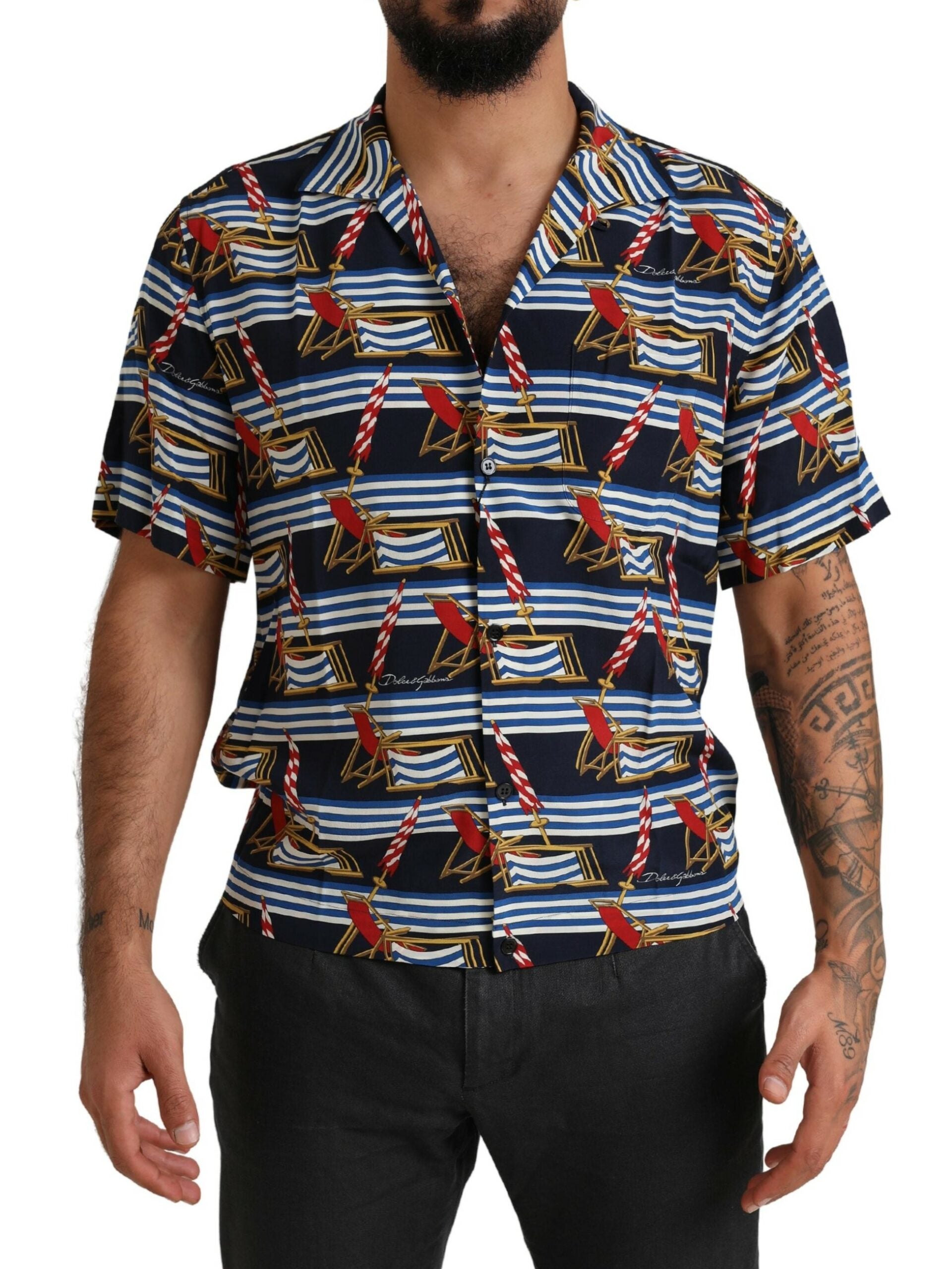 Camisa de manga corta con estampado de silla de playa multicolor de Dolce &amp; Gabbana