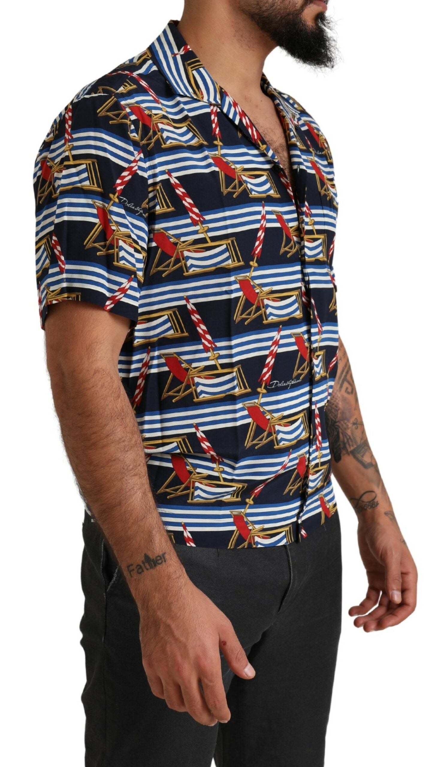 Camisa de manga corta con estampado de silla de playa multicolor de Dolce &amp; Gabbana
