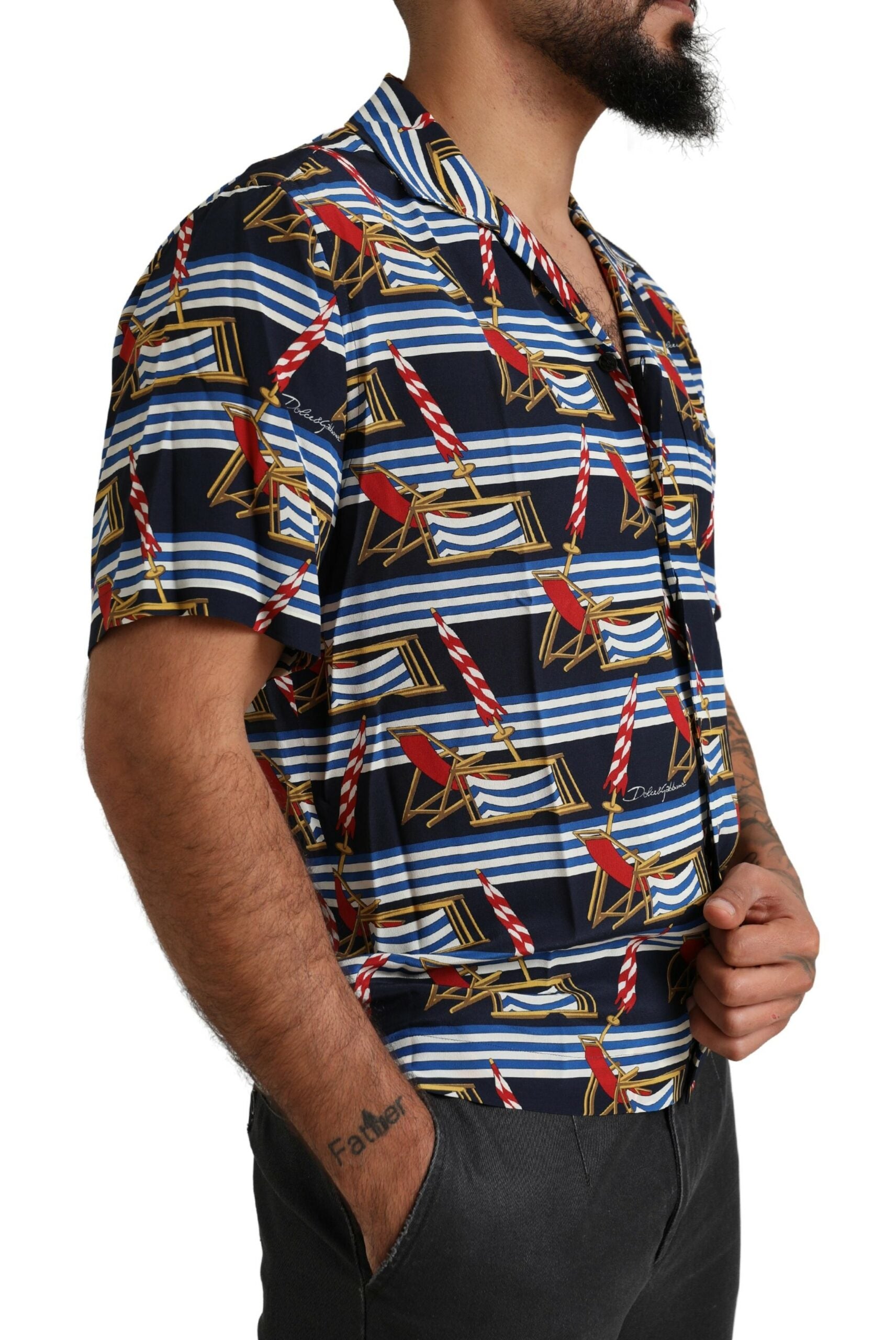 Camisa de manga corta con estampado de silla de playa multicolor de Dolce &amp; Gabbana
