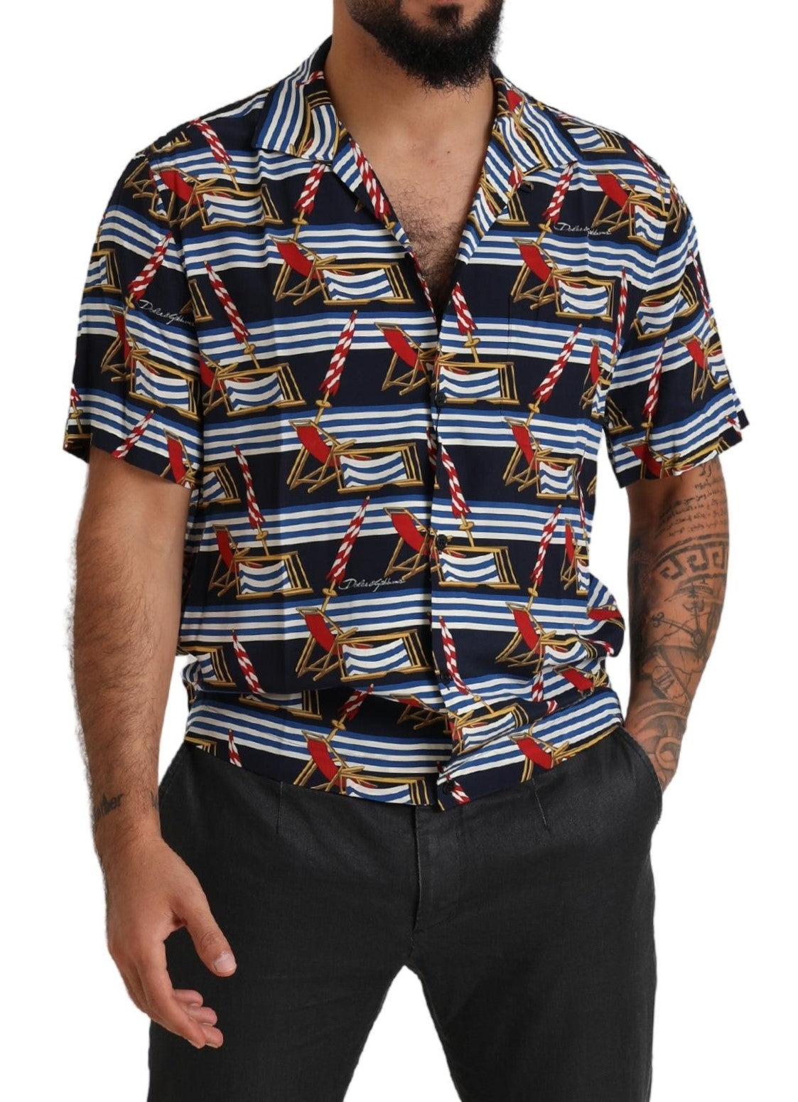 Camisa de manga corta con estampado de silla de playa multicolor de Dolce &amp; Gabbana