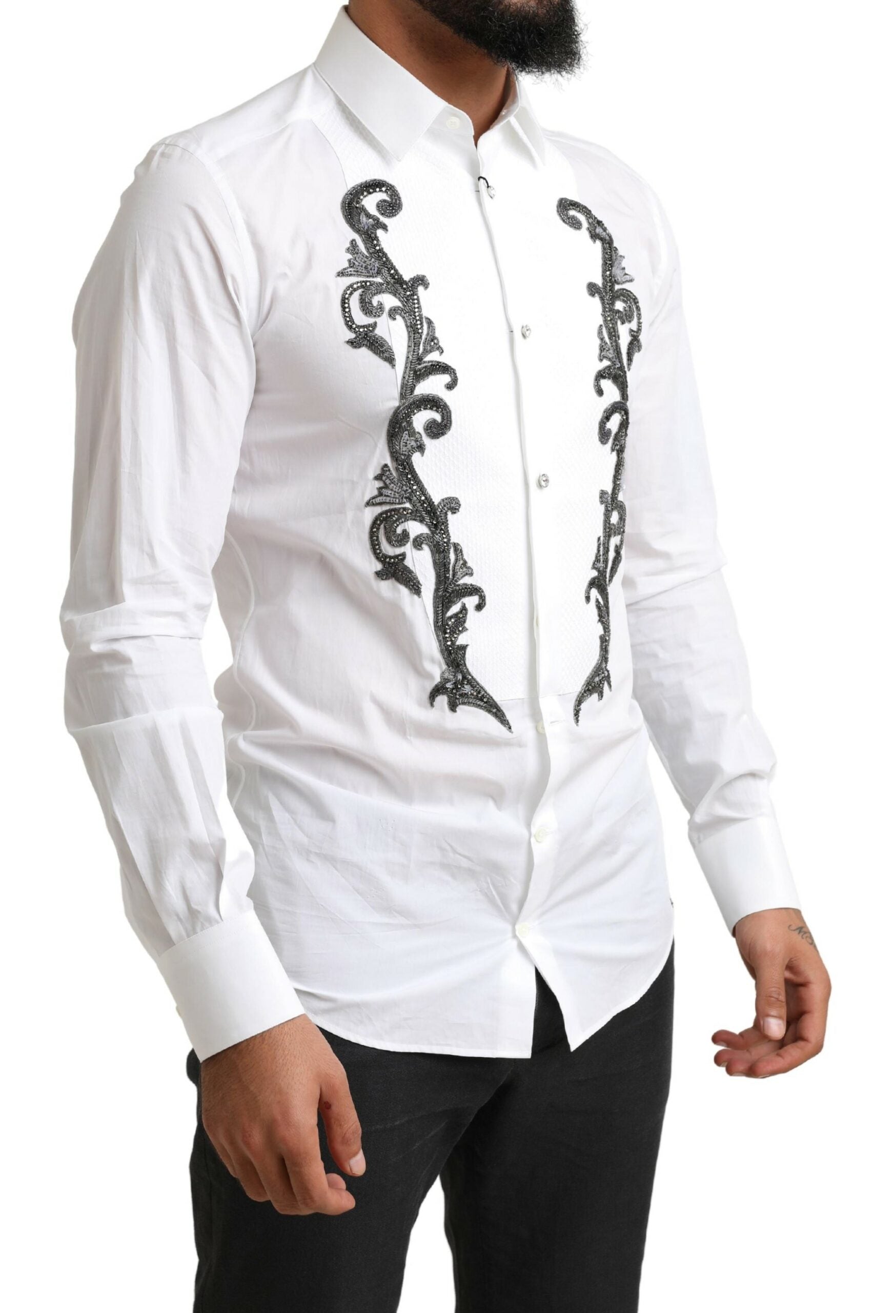 Camisa barroca de corte entallado de esmoquin blanco de Dolce &amp; Gabbana